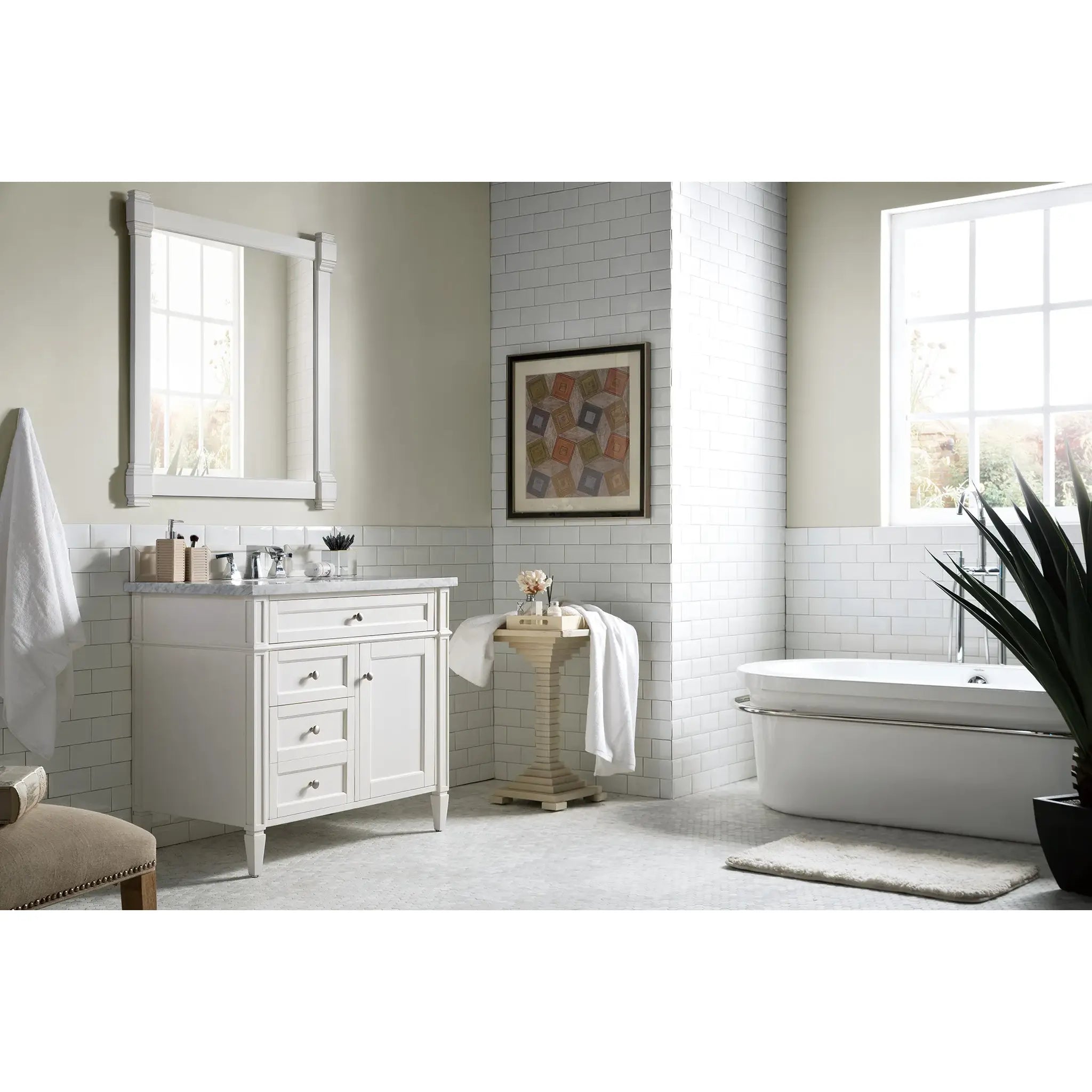 36" Brittany Single Vanity in Bright White-Carrara White Marble-8" Widespread image 2