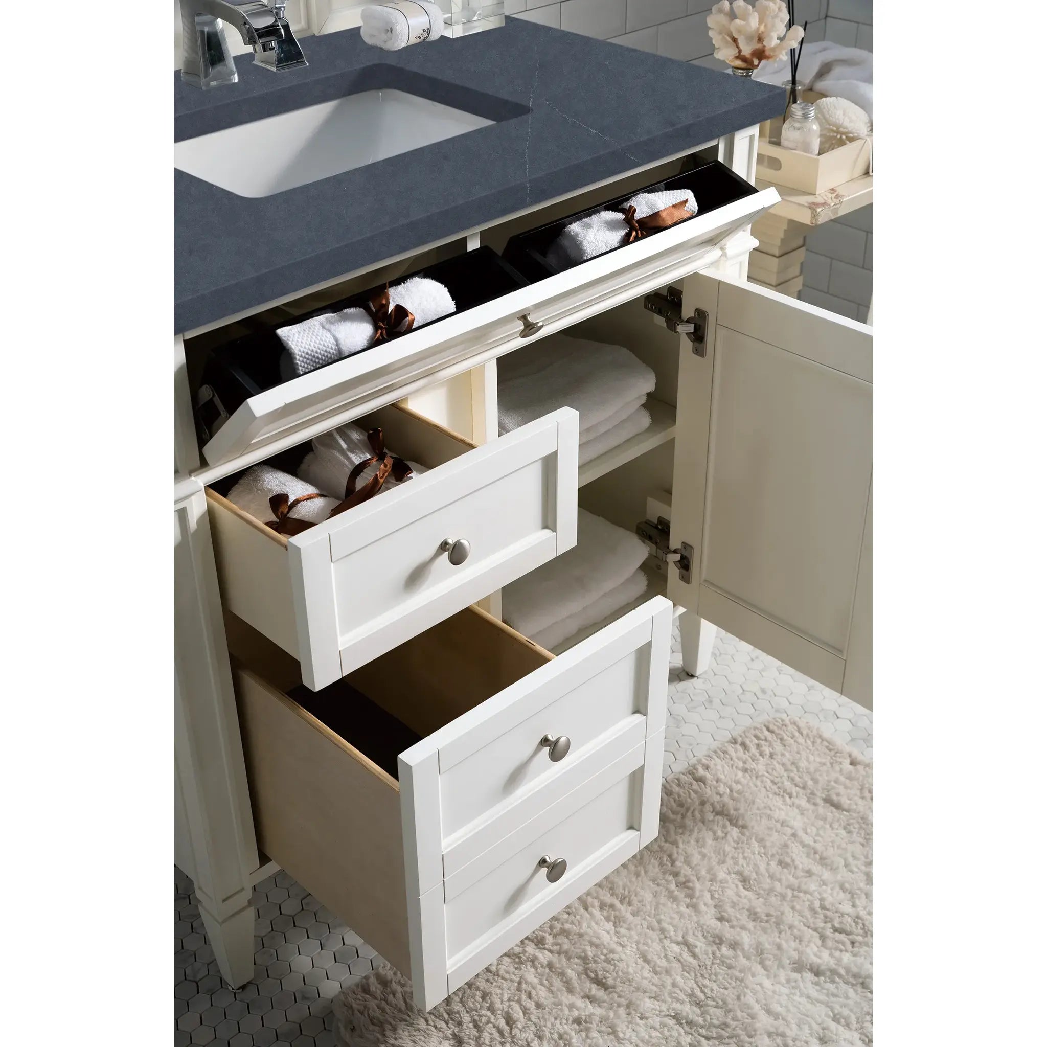 36" Brittany Single Vanity in Bright White-Charcoal Soapstone Silestone-8" Widespread image 3