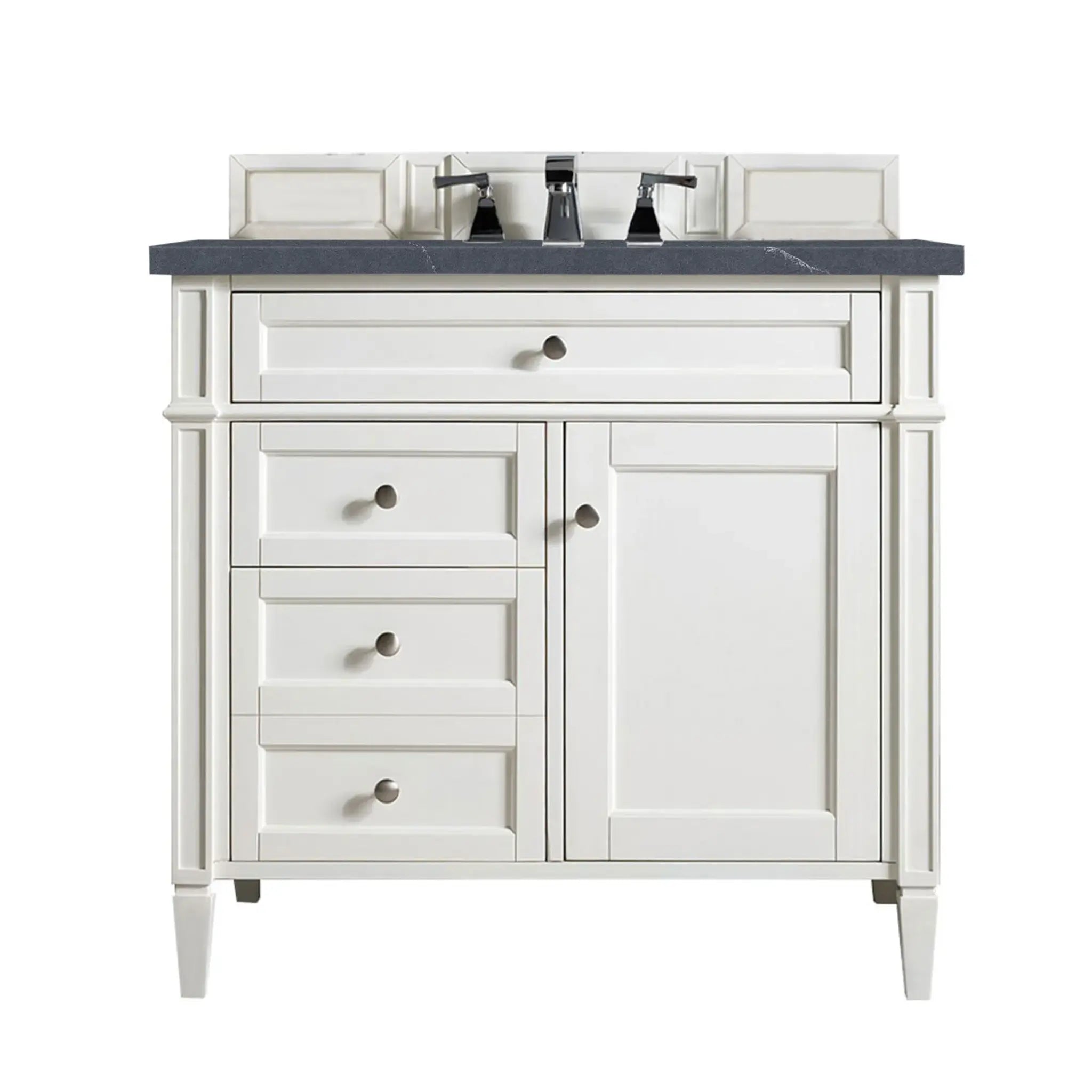 36" Brittany Single Vanity in Bright White-Charcoal Soapstone Silestone-8" Widespread image