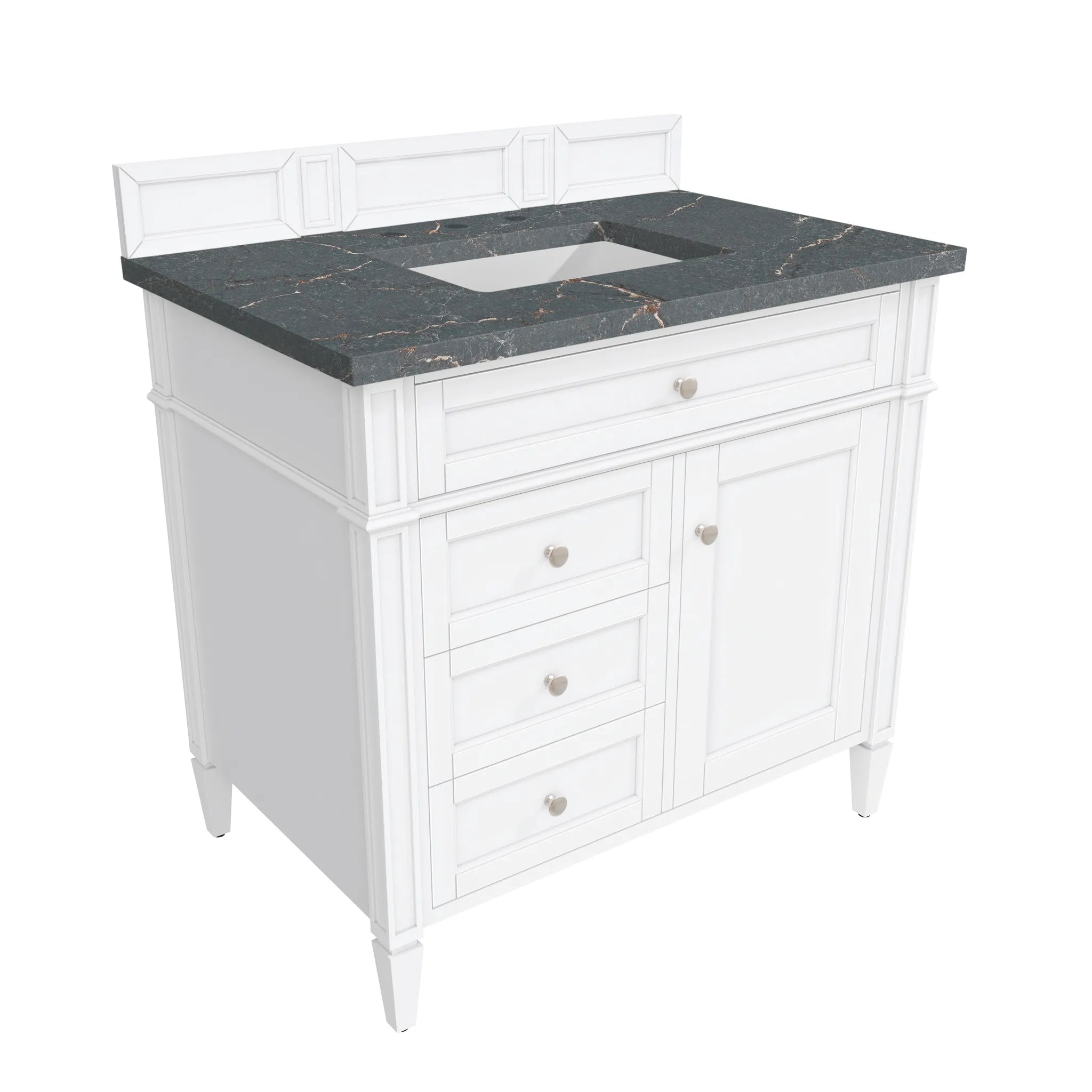 36" Brittany Single Vanity in Bright White-Parisien Bleu Silestone-8" Widespread image 5