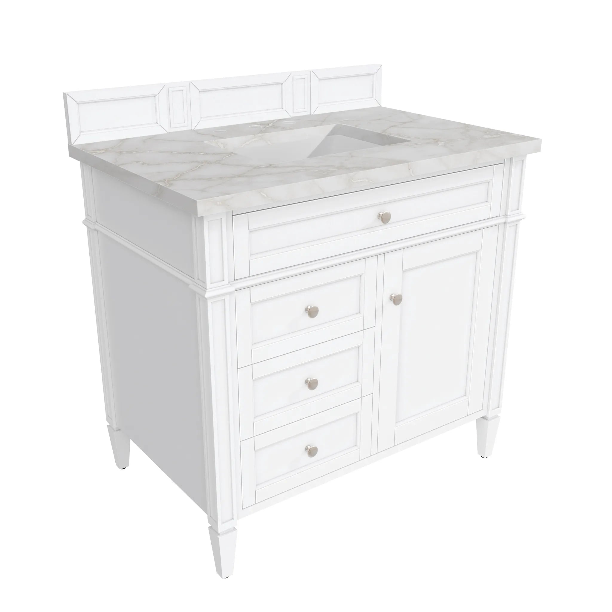 36" Brittany Single Vanity in Bright White-Victorian Silver Silestone-8" Widespread image 5