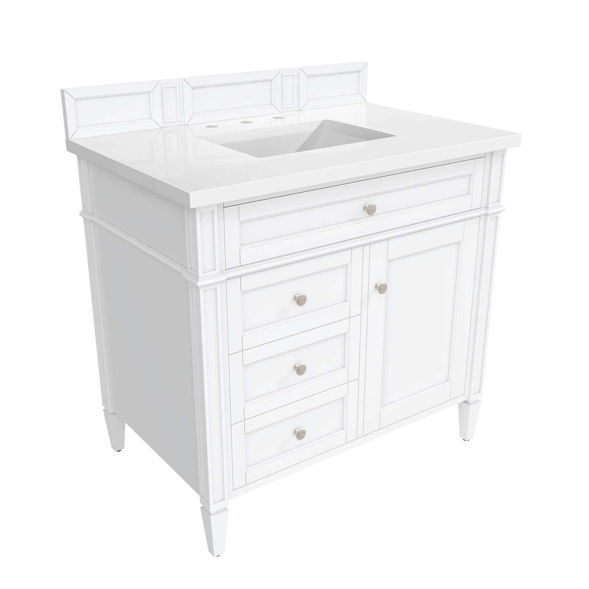 36" Brittany Single Vanity in Bright White-White Zeus Silestone-8" Widespread image 1