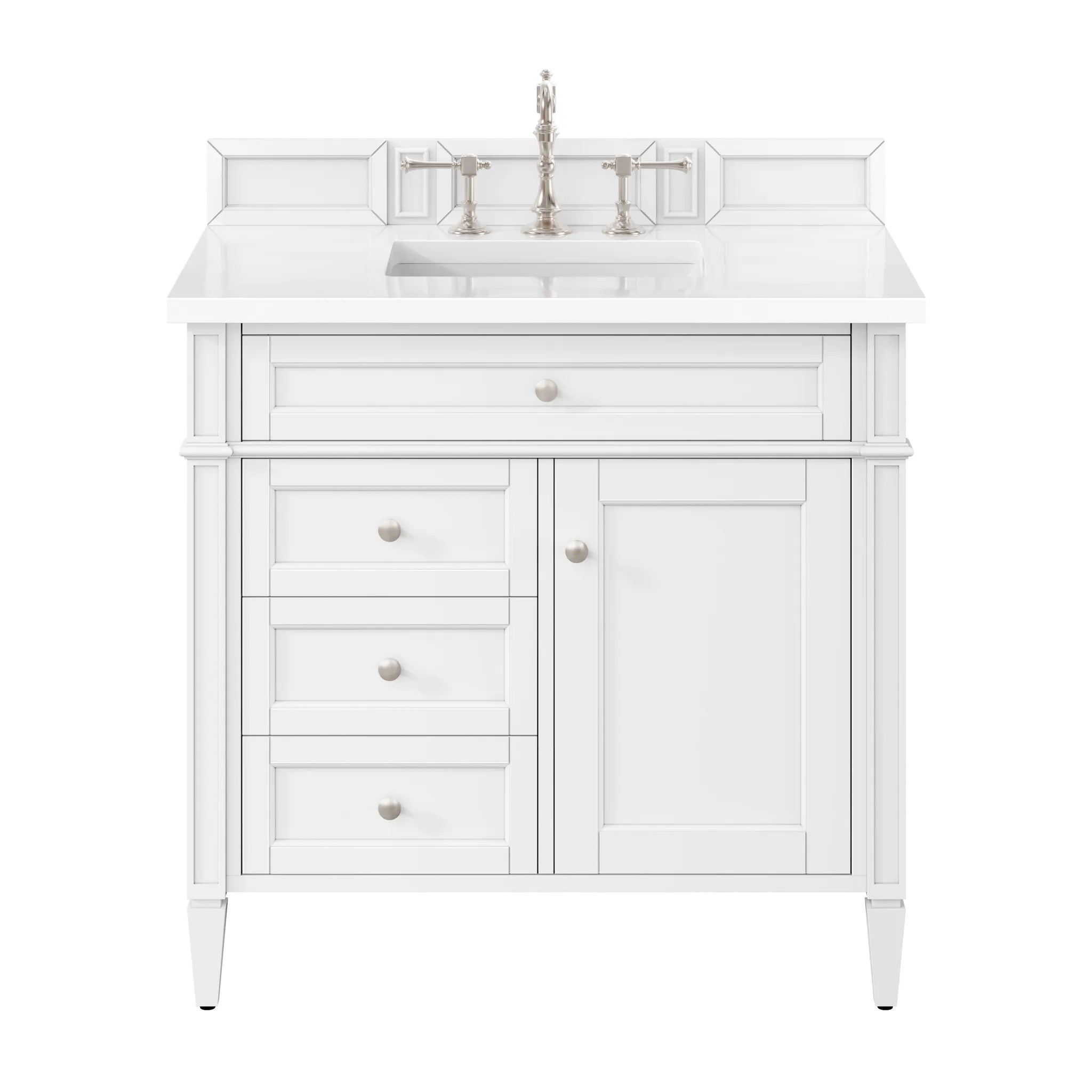 36" Brittany Single Vanity in Bright White-White Zeus Silestone-8" Widespread image
