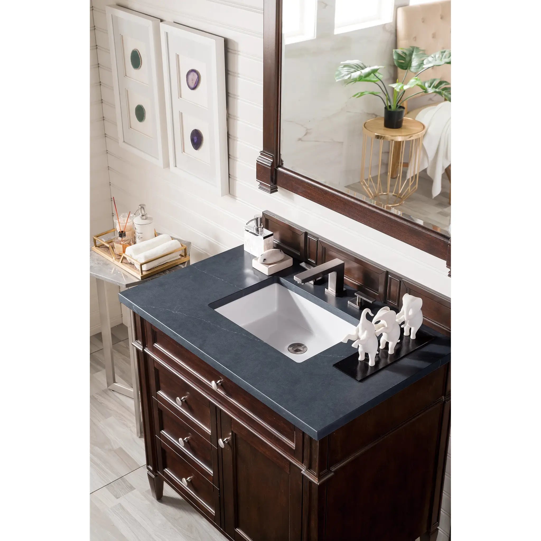 36" Brittany Single Vanity in Burnished Mahogany-Charcoal Soapstone Silestone-8" Widespread image 2