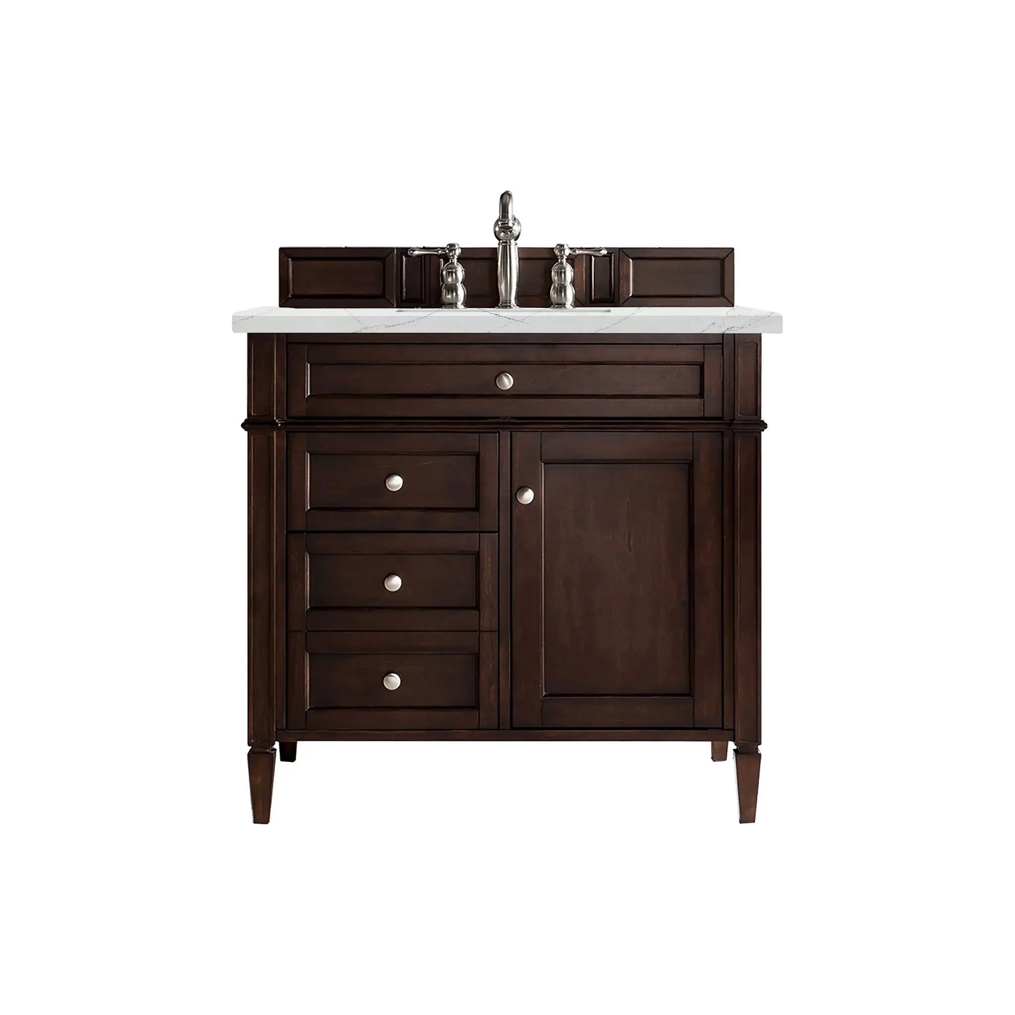 36" Brittany Single Vanity in Burnished Mahogany-Ethereal Noctis Silestone-8" Widespread image