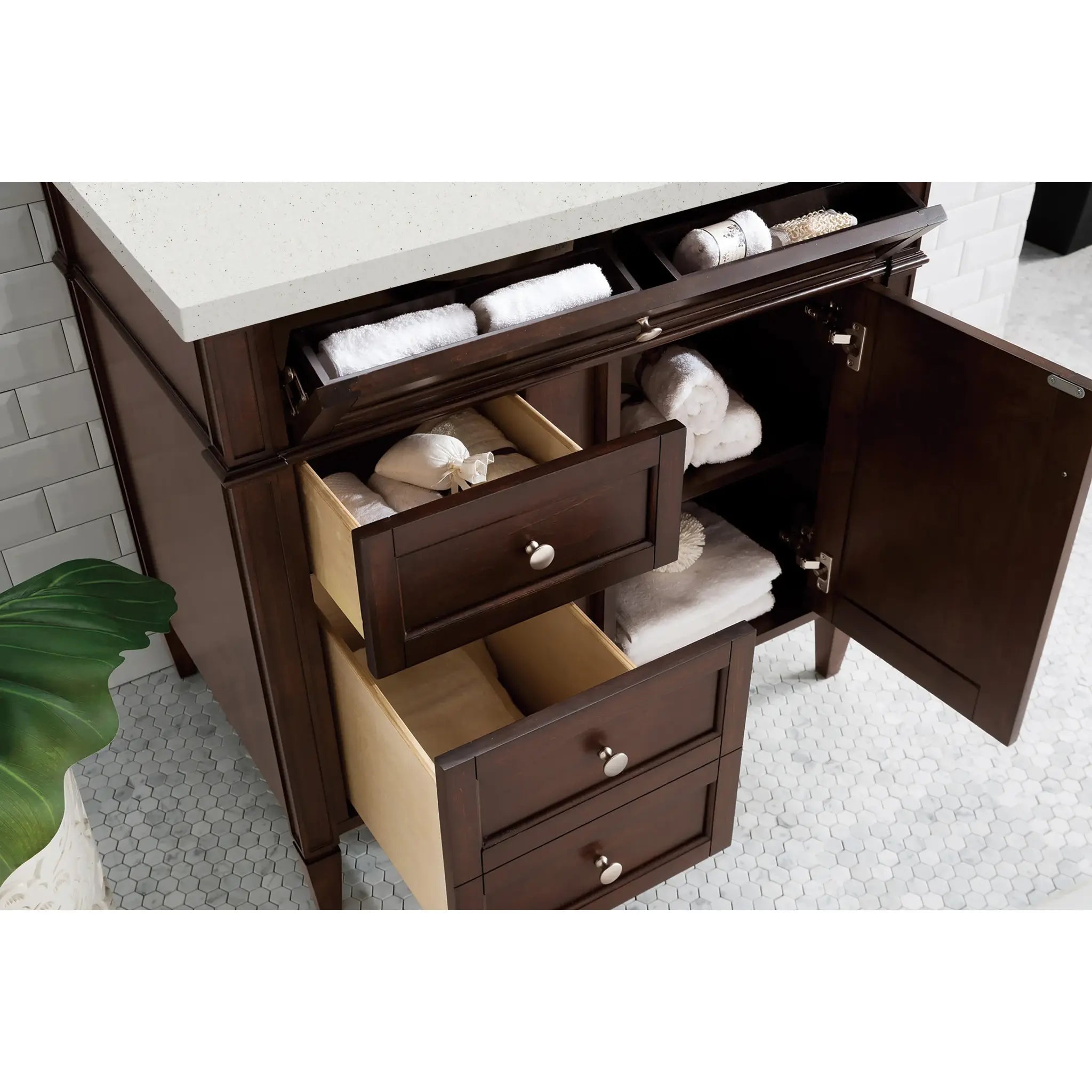 36" Brittany Single Vanity in Burnished Mahogany-Lime Delight Silestone-8" Widespread image 3
