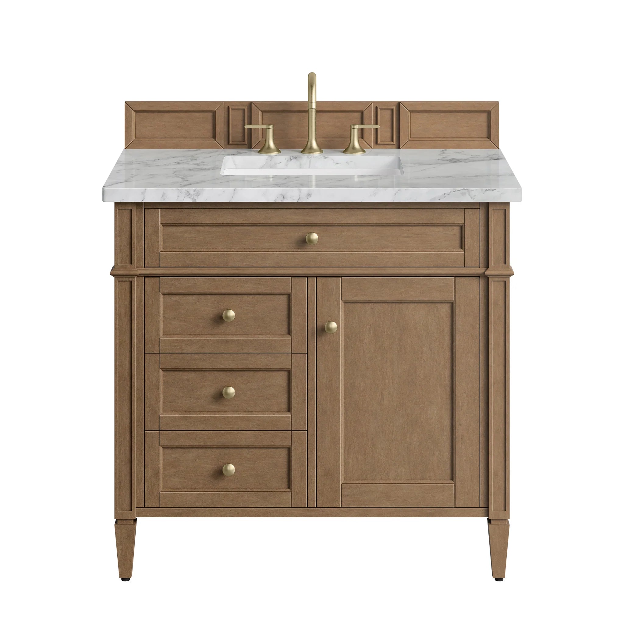 36" Brittany Single Vanity in Pecan by James Martin Vanities-Carrara White Marble