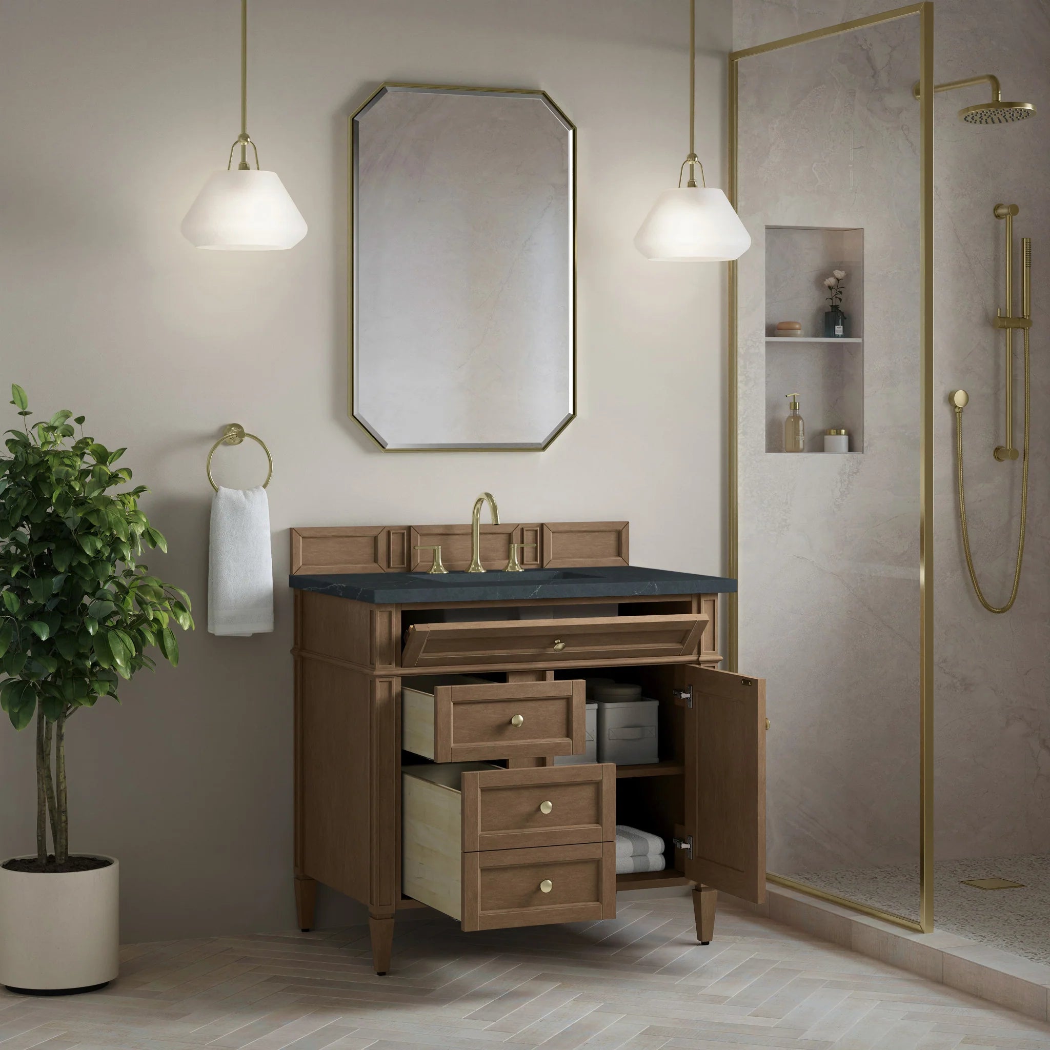36" Brittany Single Vanity in Pecan by James Martin Vanities-Charcoal Soapstone Silestone 3