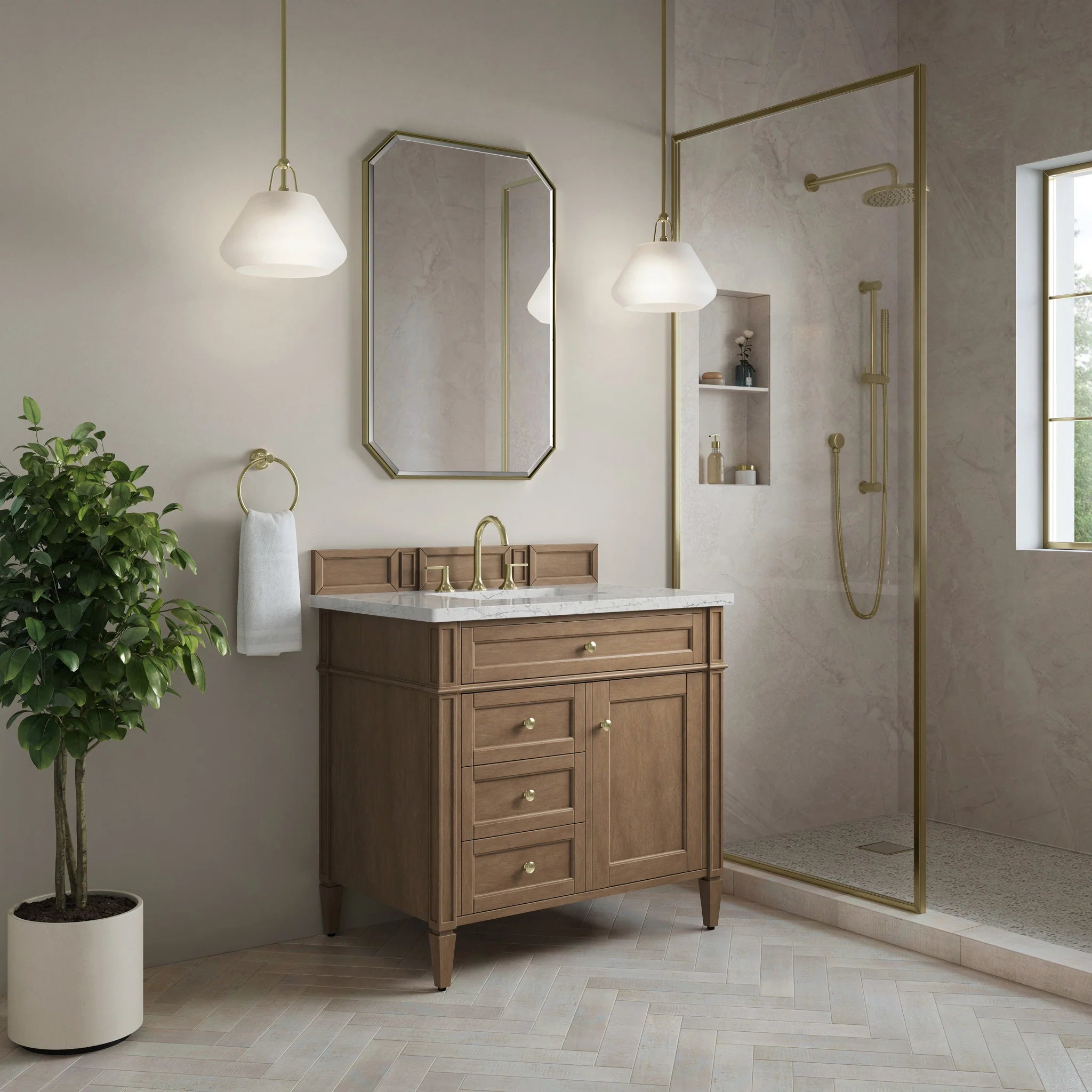 36" Brittany Single Vanity in Pecan by James Martin Vanities-Eternal Jasmine Pearl Silestone 2