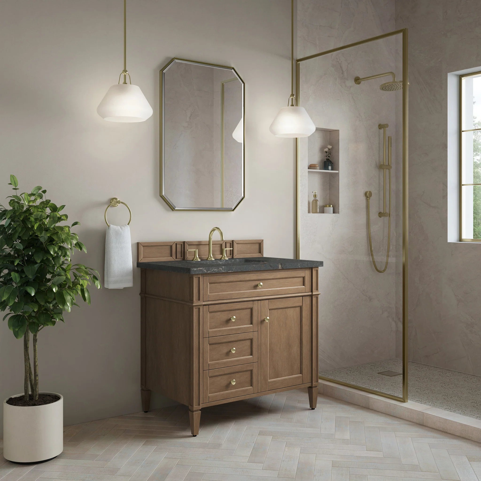 36" Brittany Single Vanity in Pecan by James Martin Vanities-Parisien Bleu Silestone 2