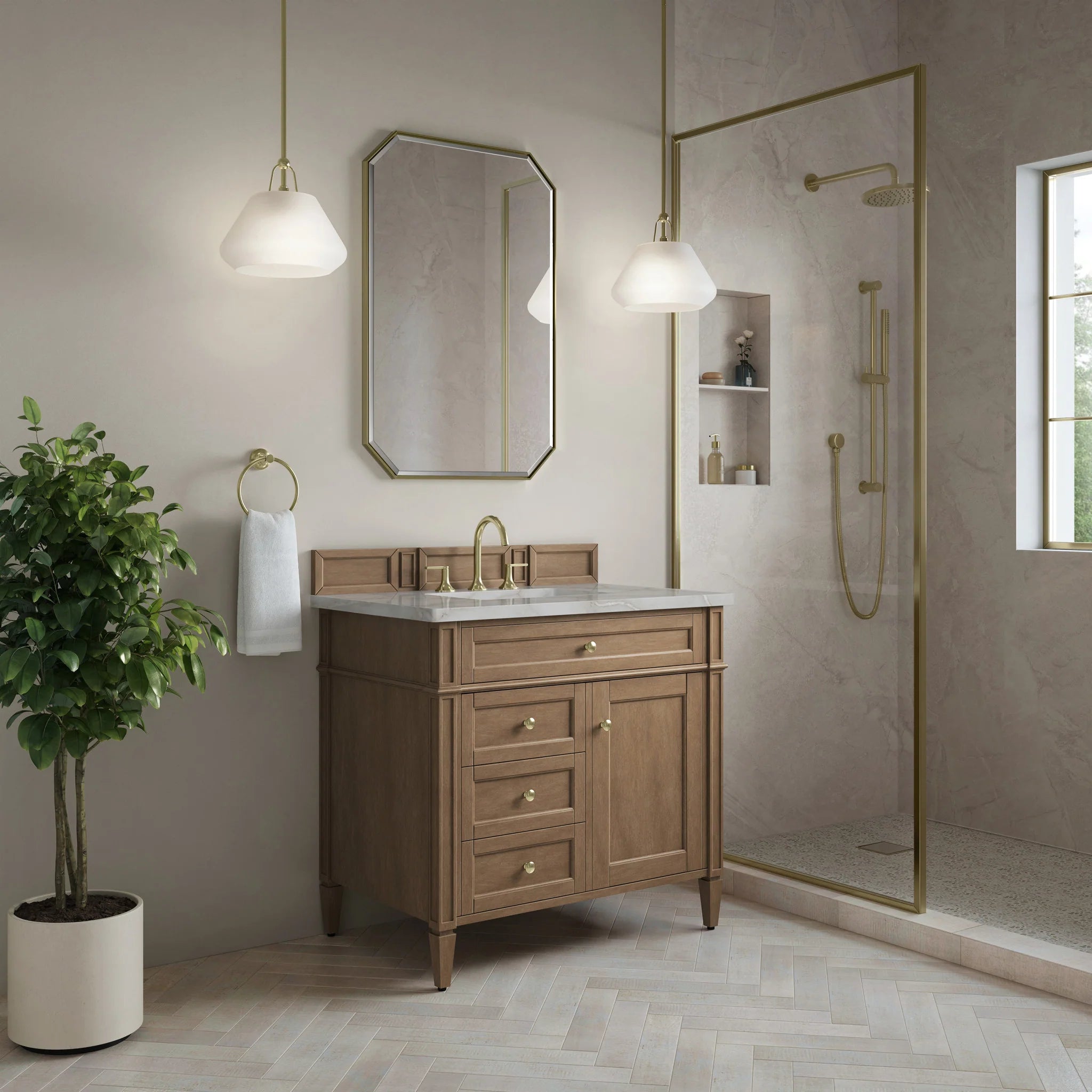 36" Brittany Single Vanity in Pecan by James Martin Vanities-Victorian Silver Silestone 2