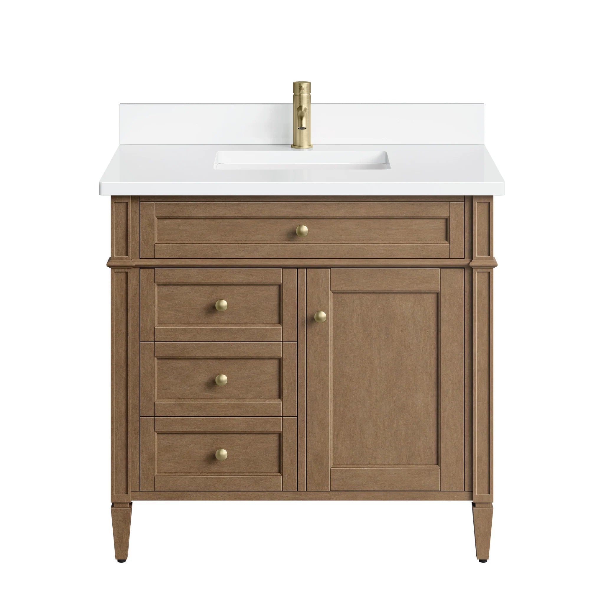 36" Brittany Single Vanity in Pecan by James Martin Vanities-White Zeus Silestone & Backsplash