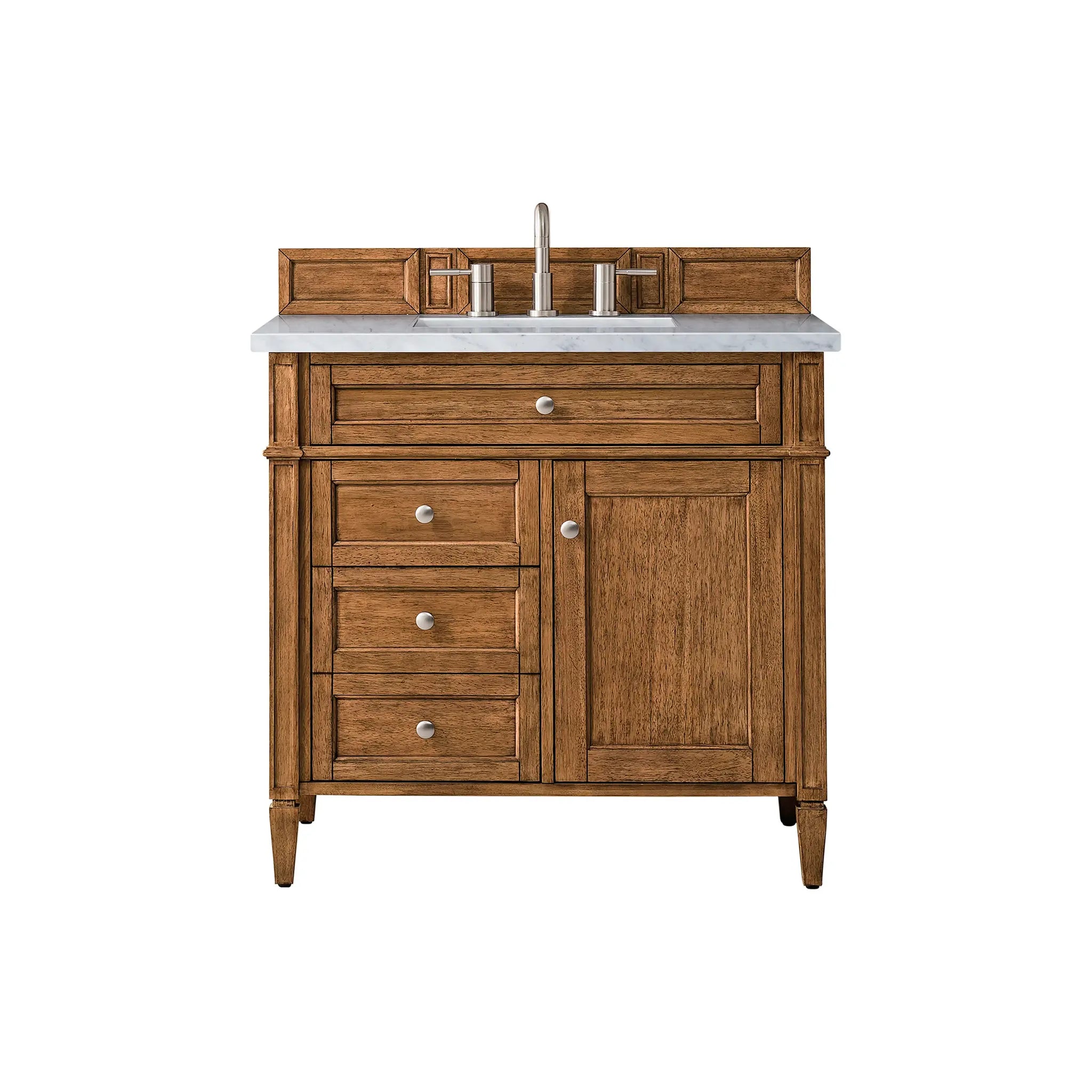 36" Brittany Single Vanity in Saddle Brown-Eternal Jasmine Pearl Silestone-8" Widespread image