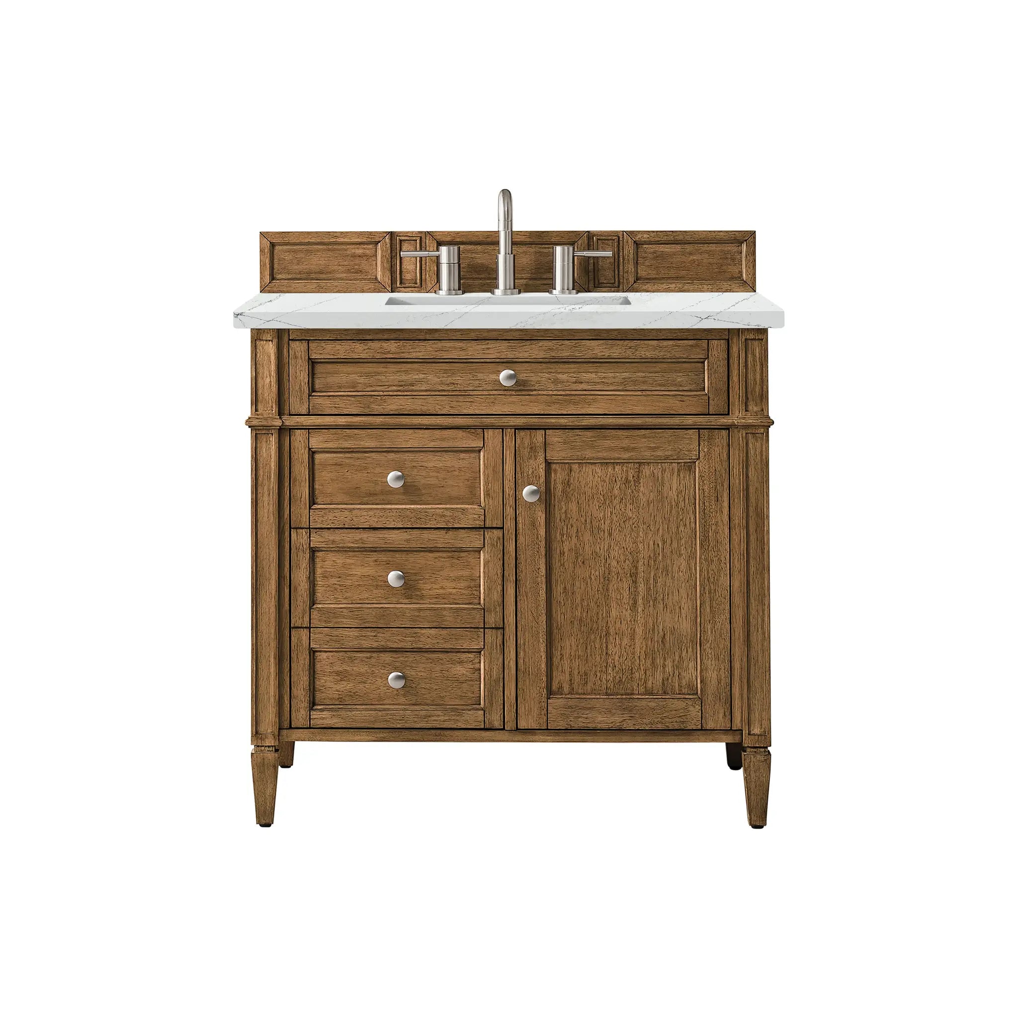 36" Brittany Single Vanity in Saddle Brown-Ethereal Noctis Silestone-8" Widespread image