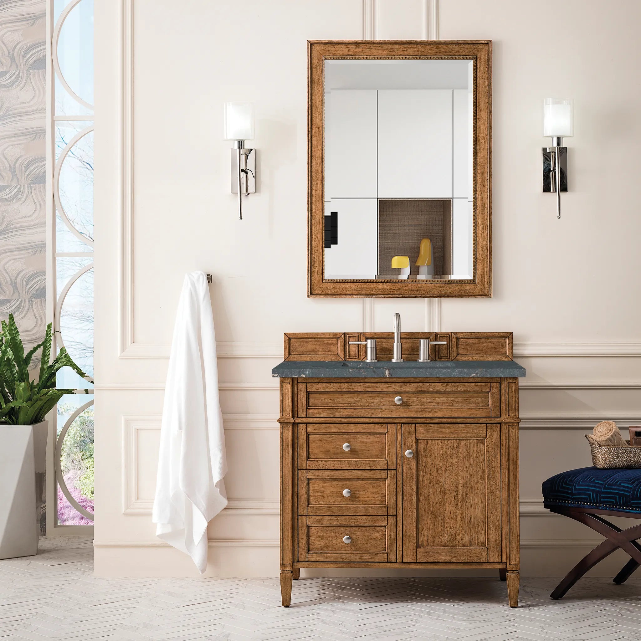 36" Brittany Single Vanity in Saddle Brown-Parisien Bleu Silestone-8" Widespread image 1