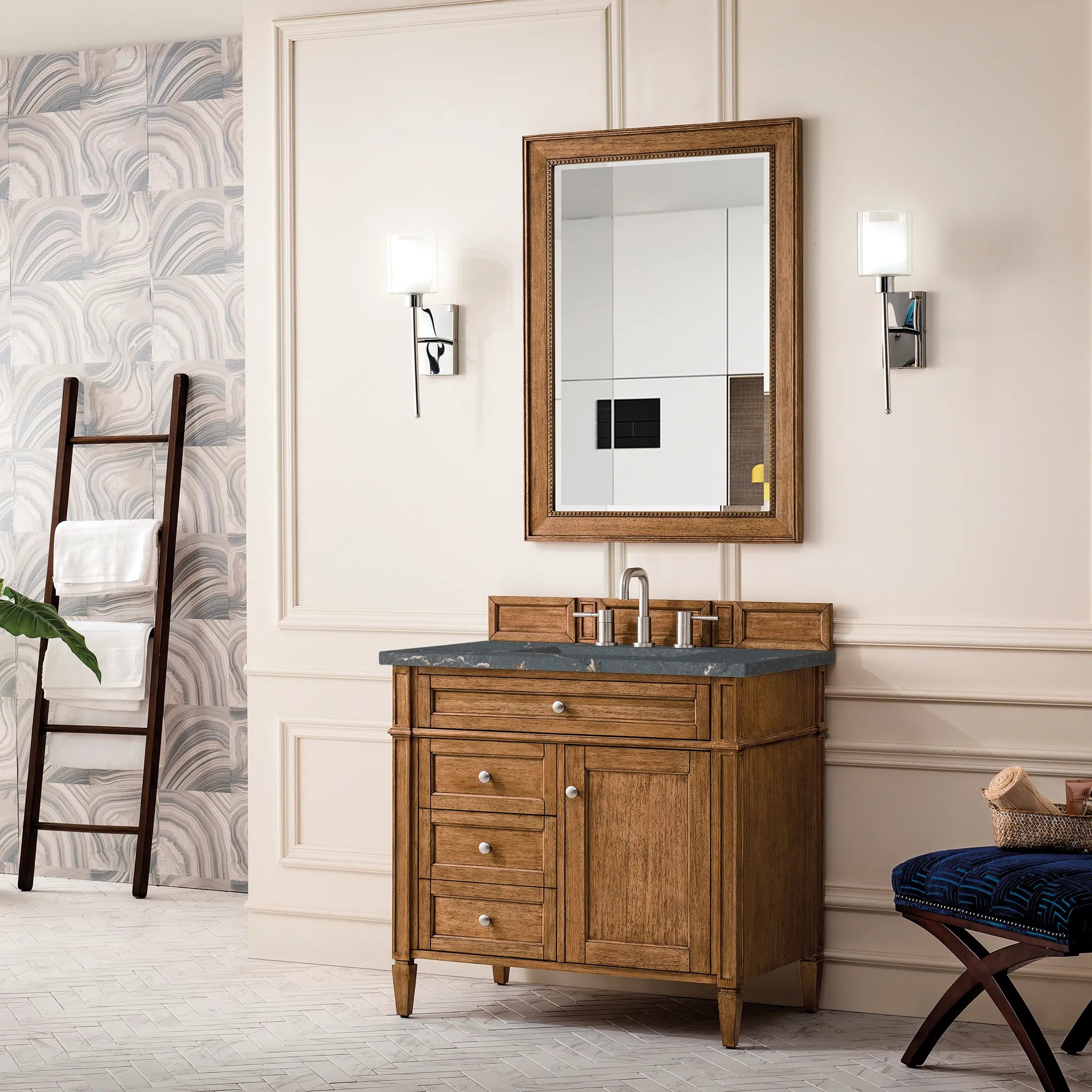36" Brittany Single Vanity in Saddle Brown-Parisien Bleu Silestone-8" Widespread image 2