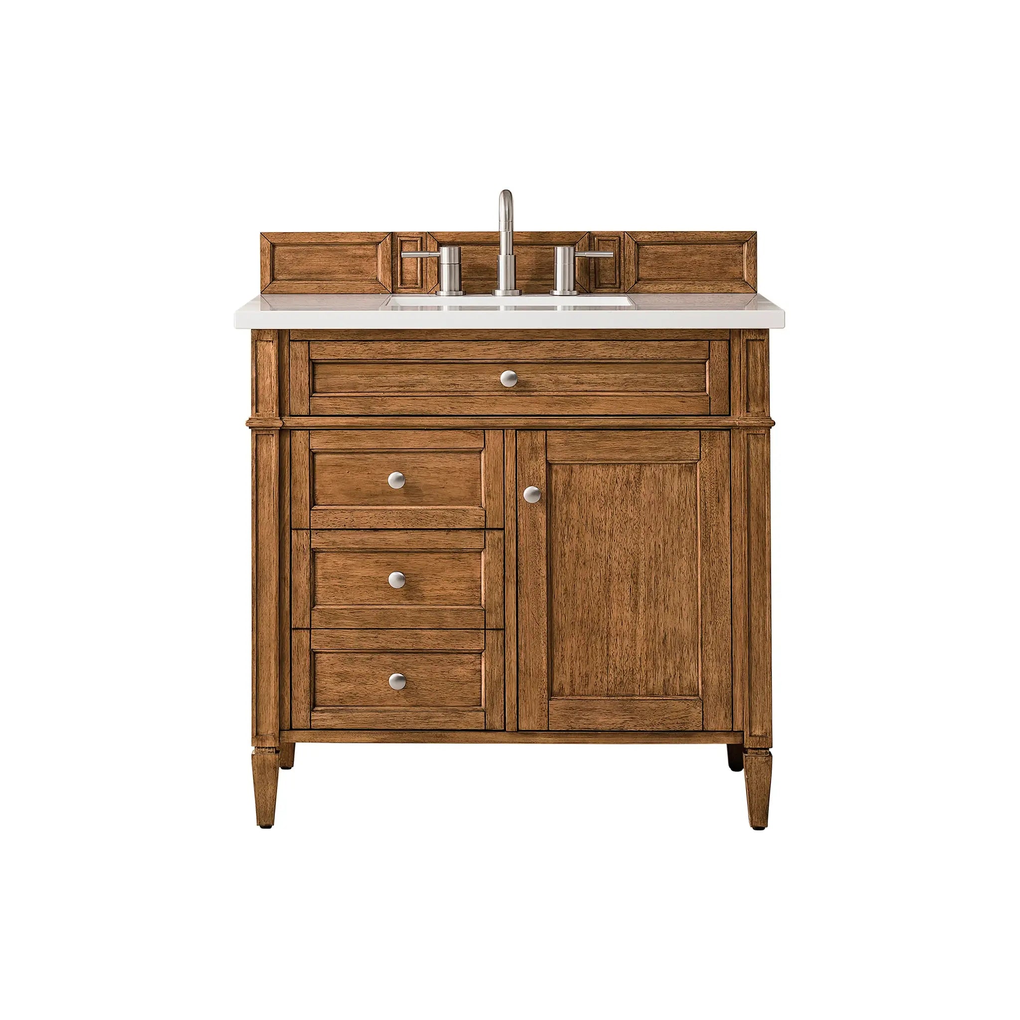 36" Brittany Single Vanity in Saddle Brown-White Zeus Silestone-8" Widespread image