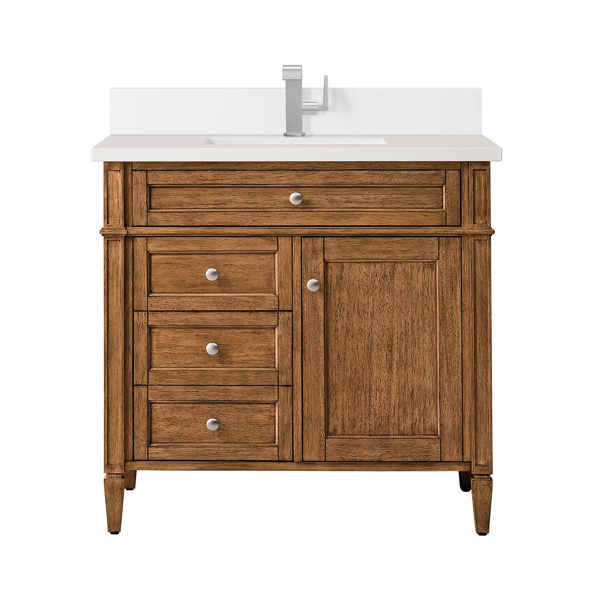 36" Brittany Single Vanity in Saddle Brown-White Zeus Silestone & Backsplash-Single Hole image