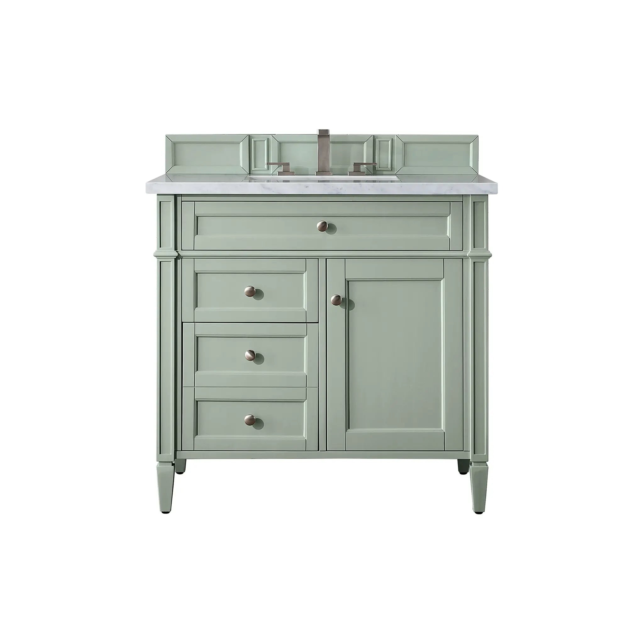 36" Brittany Single Vanity in Sage Green-Carrara White Marble-8" Widespread image