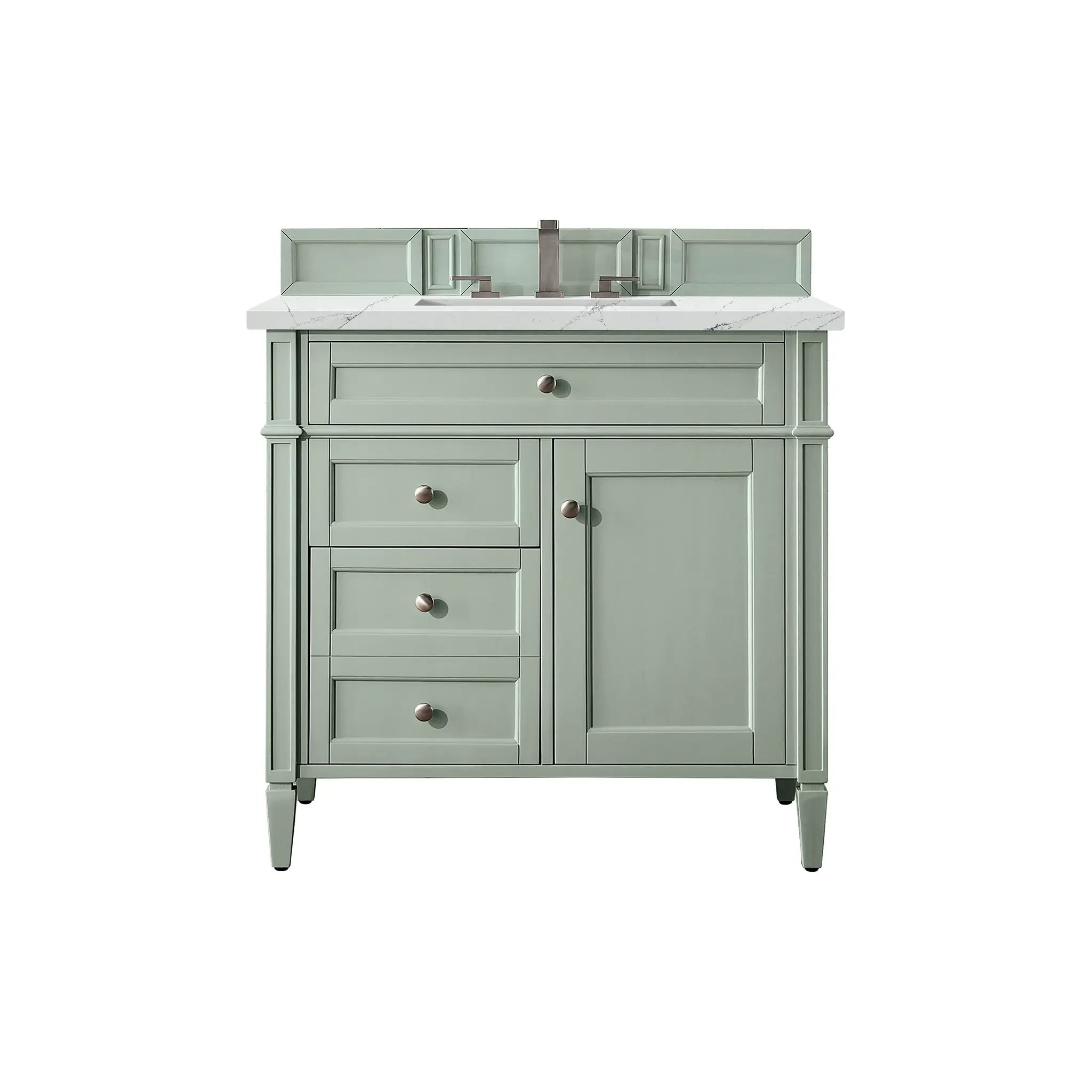 36" Brittany Single Vanity in Sage Green-Ethereal Noctis Silestone-8" Widespread image