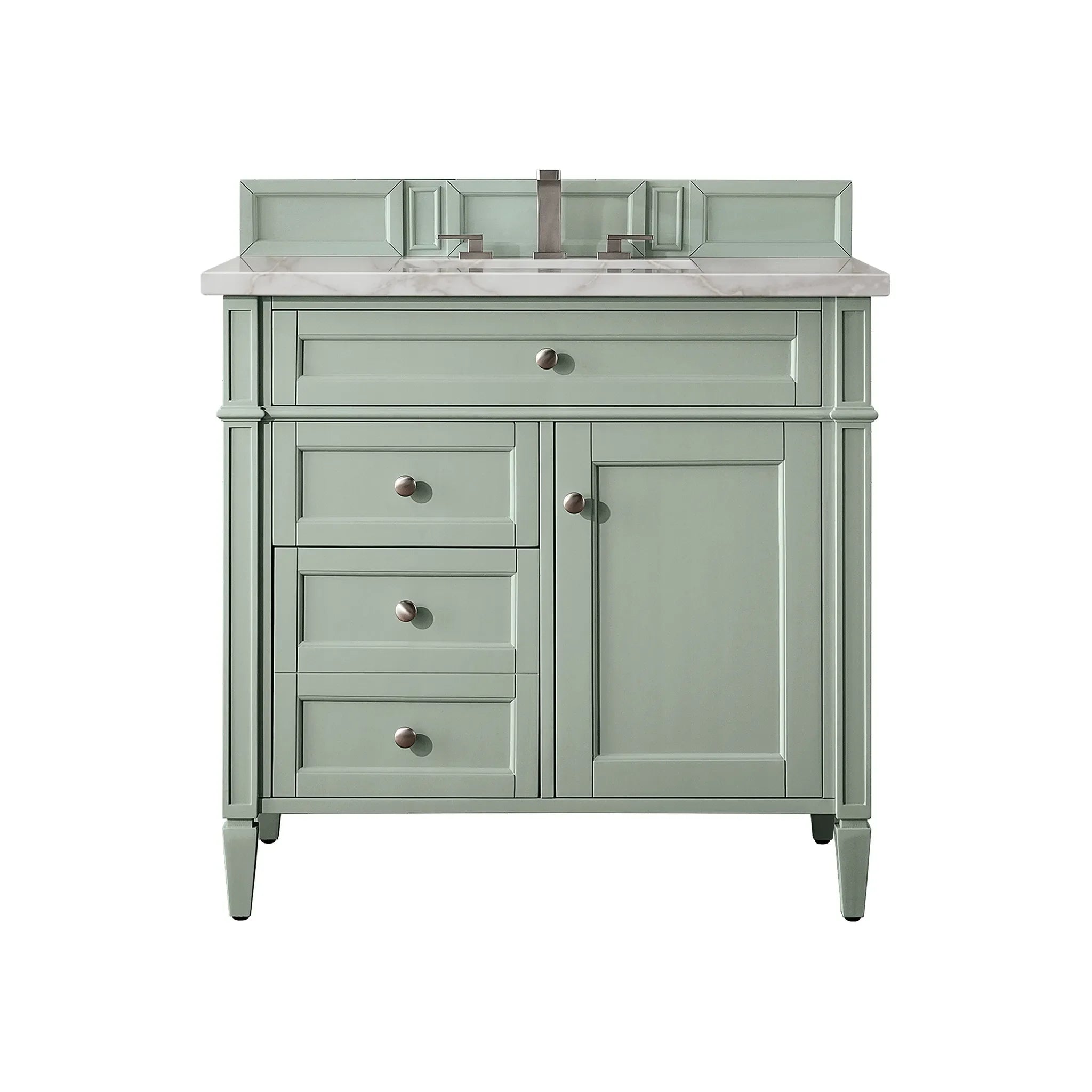 36" Brittany Single Vanity in Sage Green-Victorian Silver Silestone-8" Widespread image