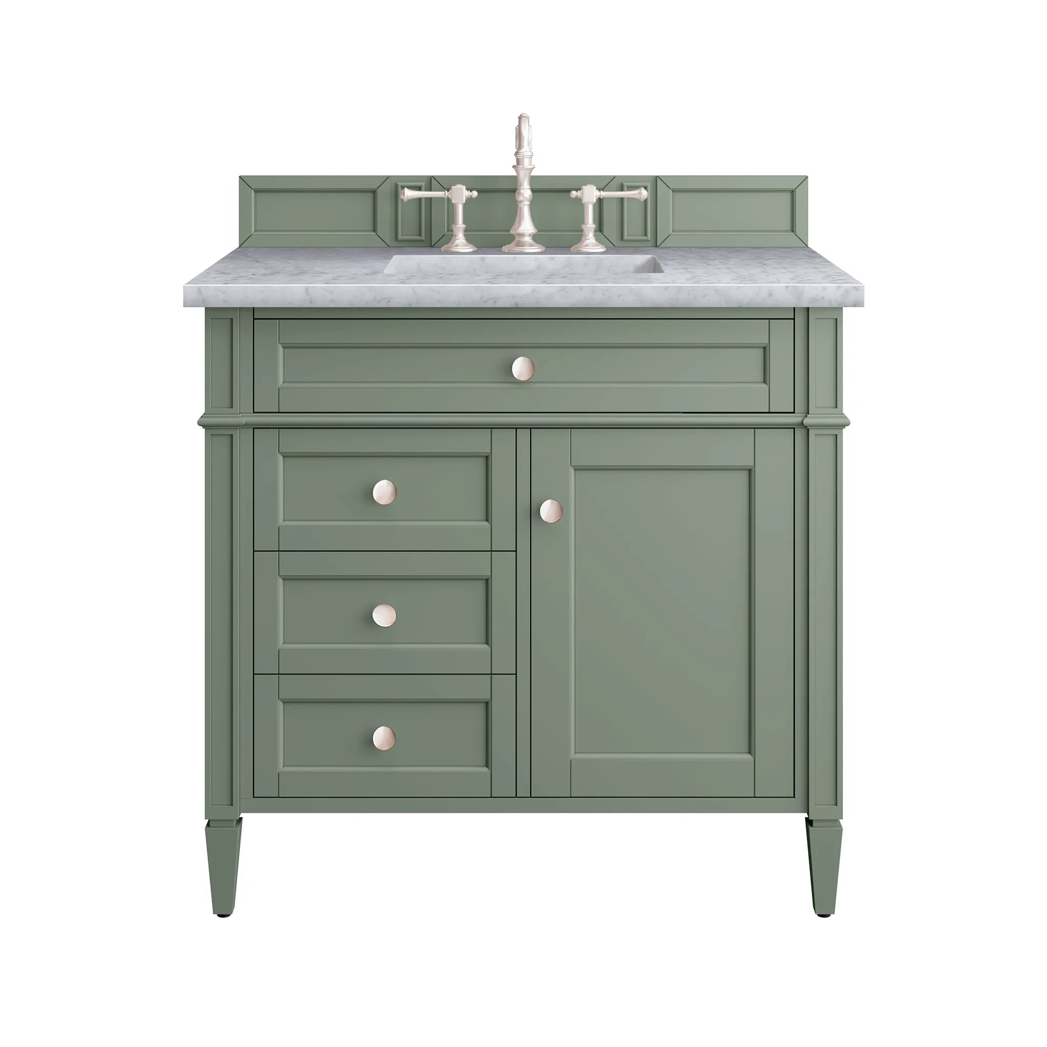 36" Brittany Single Vanity in Smokey Celadon-Carrara White Marble-8" Widespread image