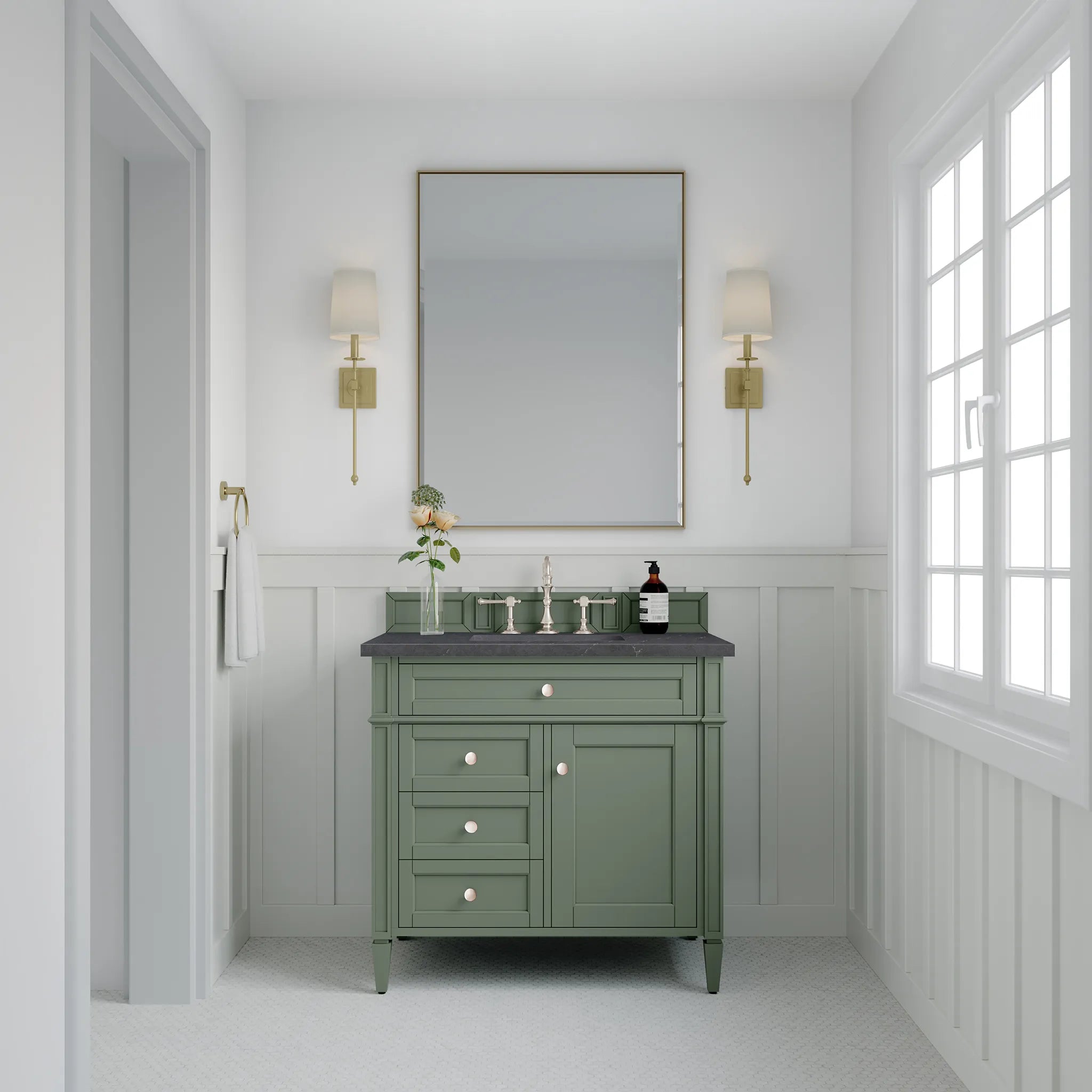 36" Brittany Single Vanity in Smokey Celadon-Charcoal Soapstone Silestone-8" Widespread image 2