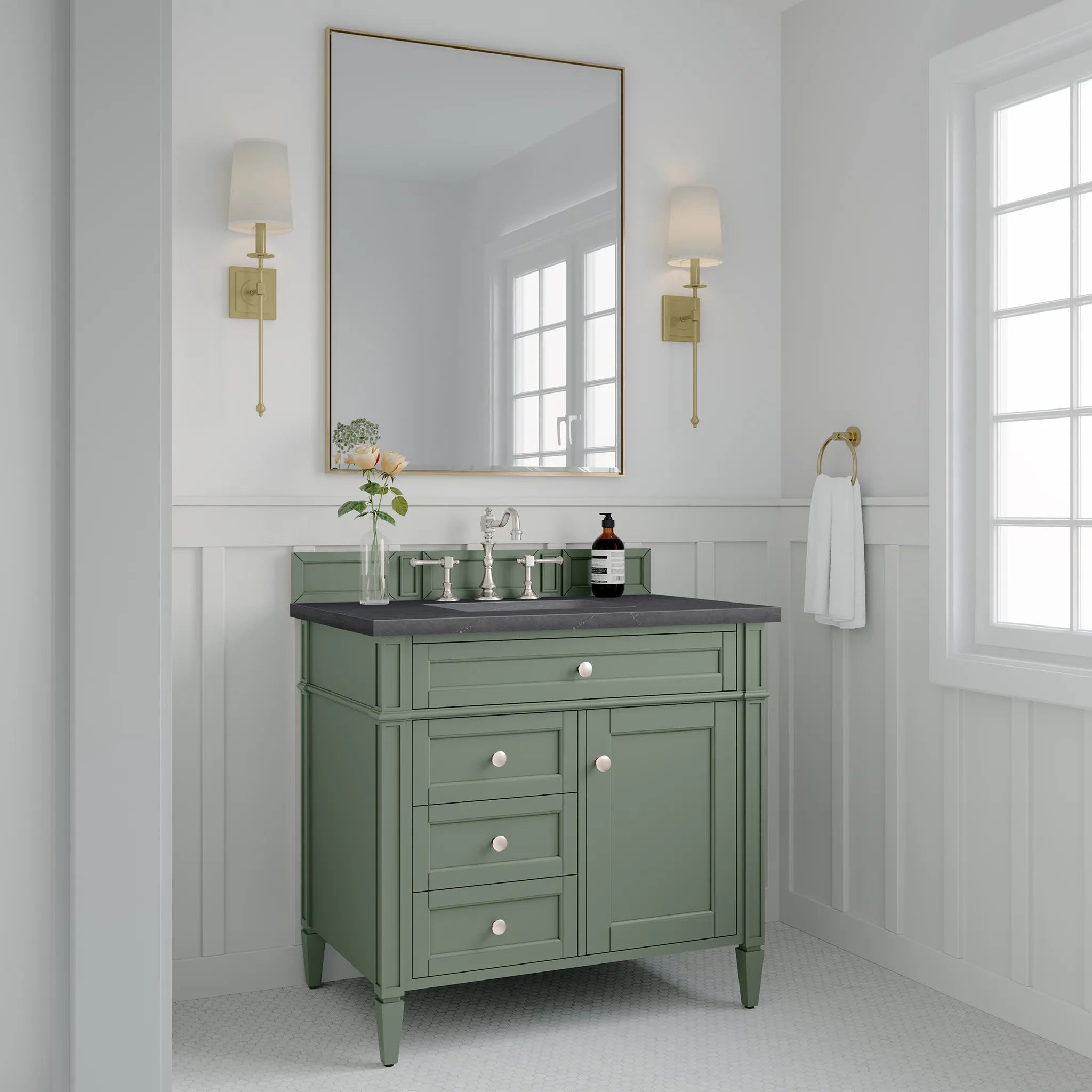 36" Brittany Single Vanity in Smokey Celadon-Charcoal Soapstone Silestone-8" Widespread image 3