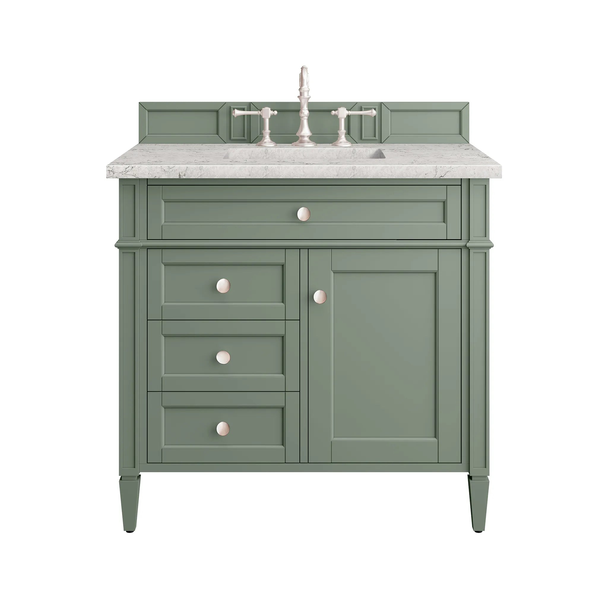 36" Brittany Single Vanity in Smokey Celadon-Eternal Jasmine Pearl Silestone-8" Widespread image