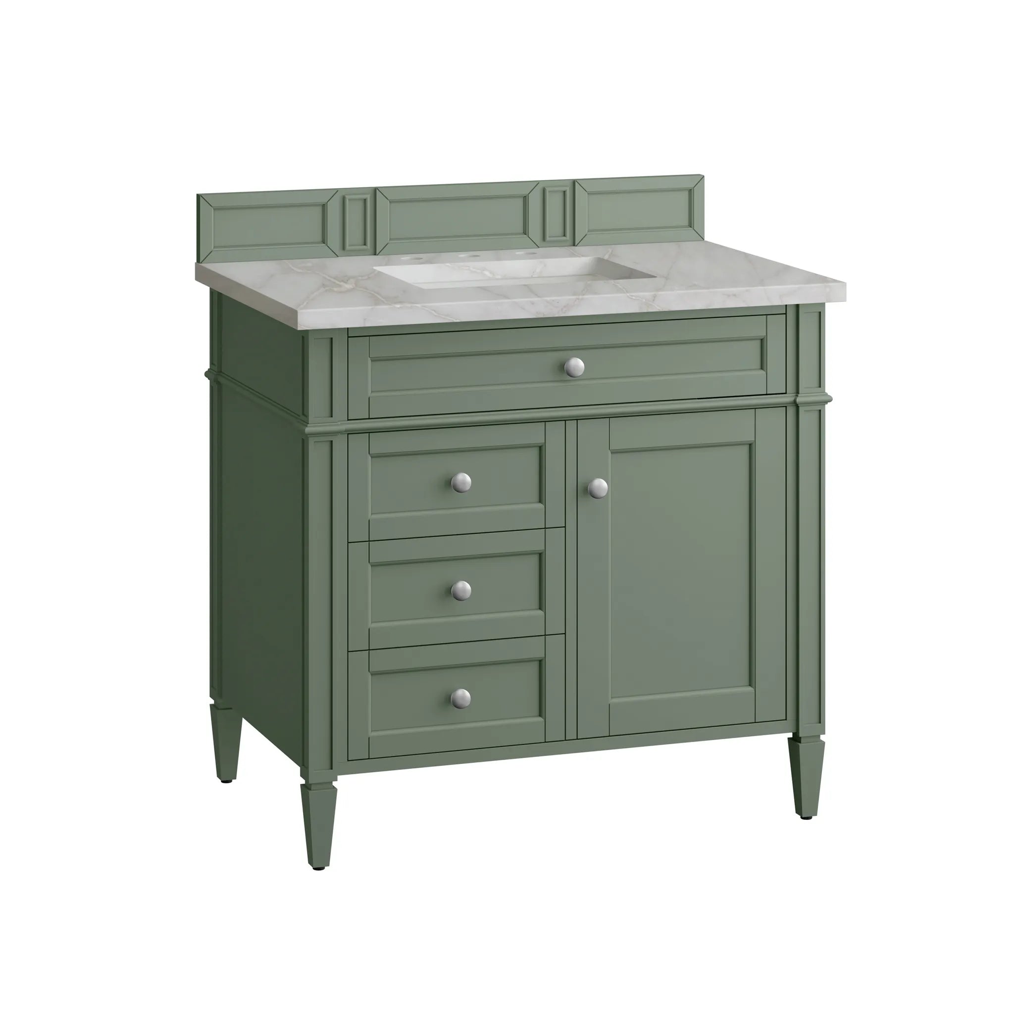 36" Brittany Single Vanity in Smokey Celadon-Victorian Silver Silestone-8" Widespread image 4