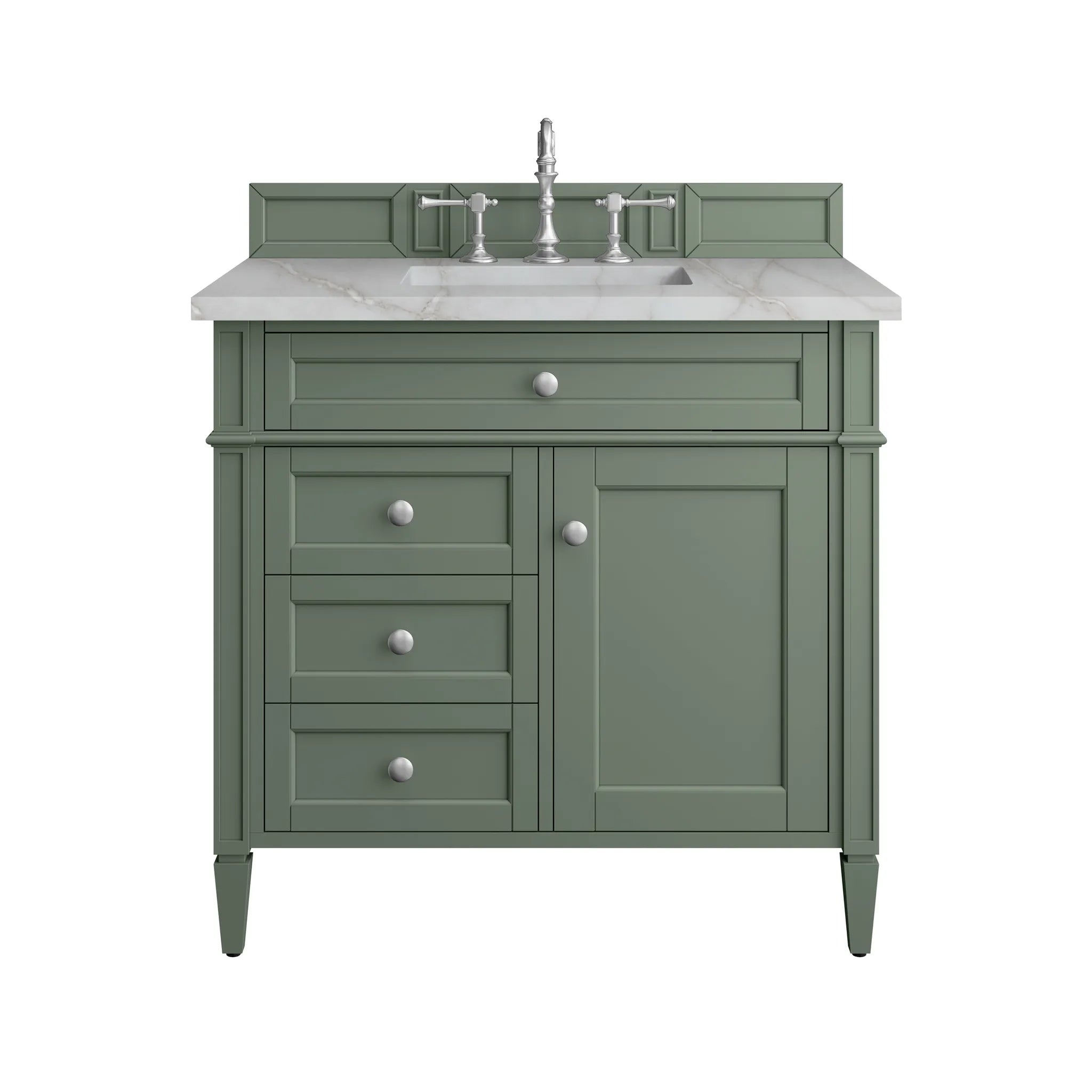 36" Brittany Single Vanity in Smokey Celadon-Victorian Silver Silestone-8" Widespread image