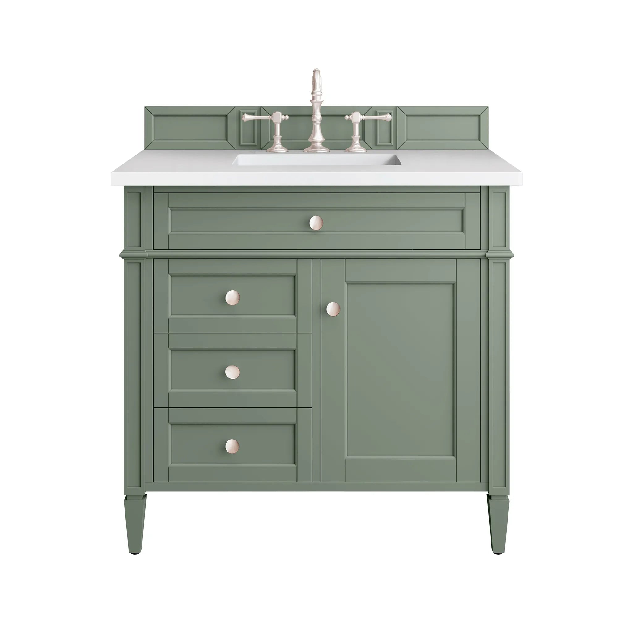 36" Brittany Single Vanity in Smokey Celadon-White Zeus Silestone-8" Widespread image