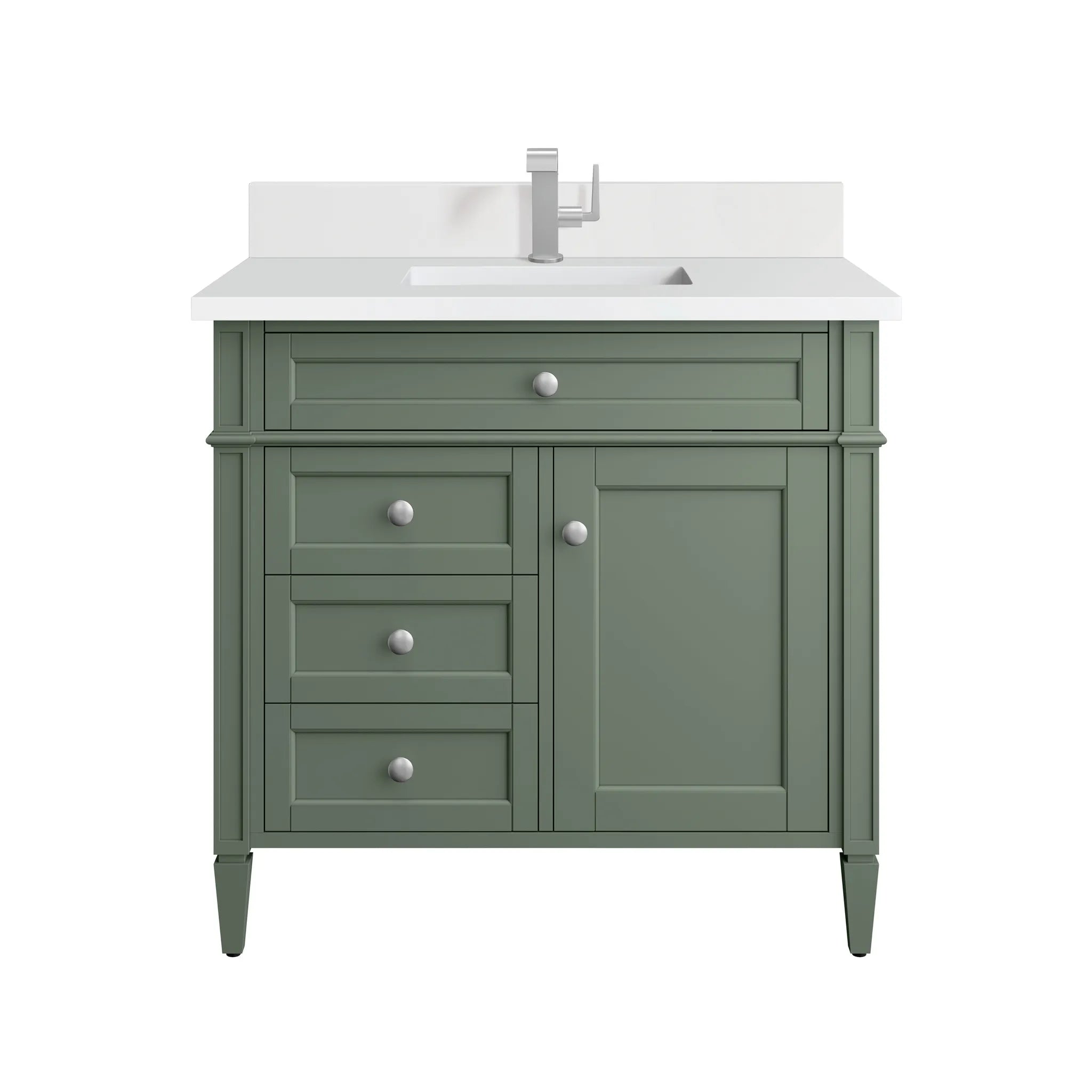 36" Brittany Single Vanity in Smokey Celadon-White Zeus Silestone & Backsplash-Single Hole image