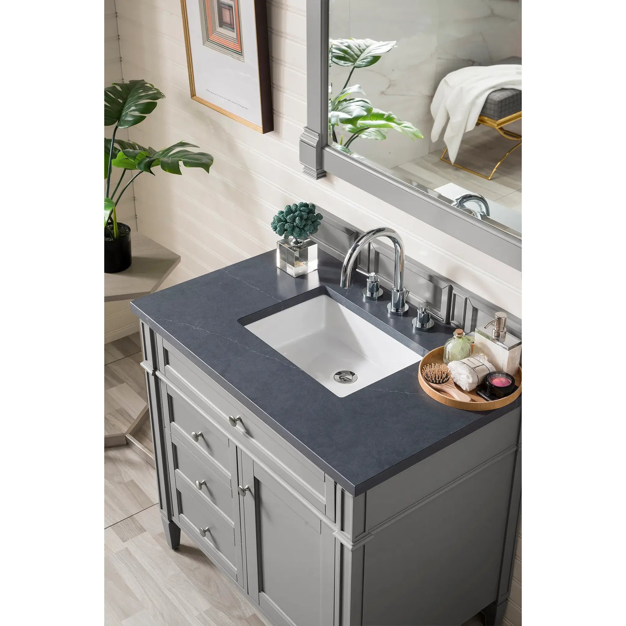 36" Brittany Single Vanity in Urban Gray-Charcoal Soapstone Silestone-8" Widespread image 2