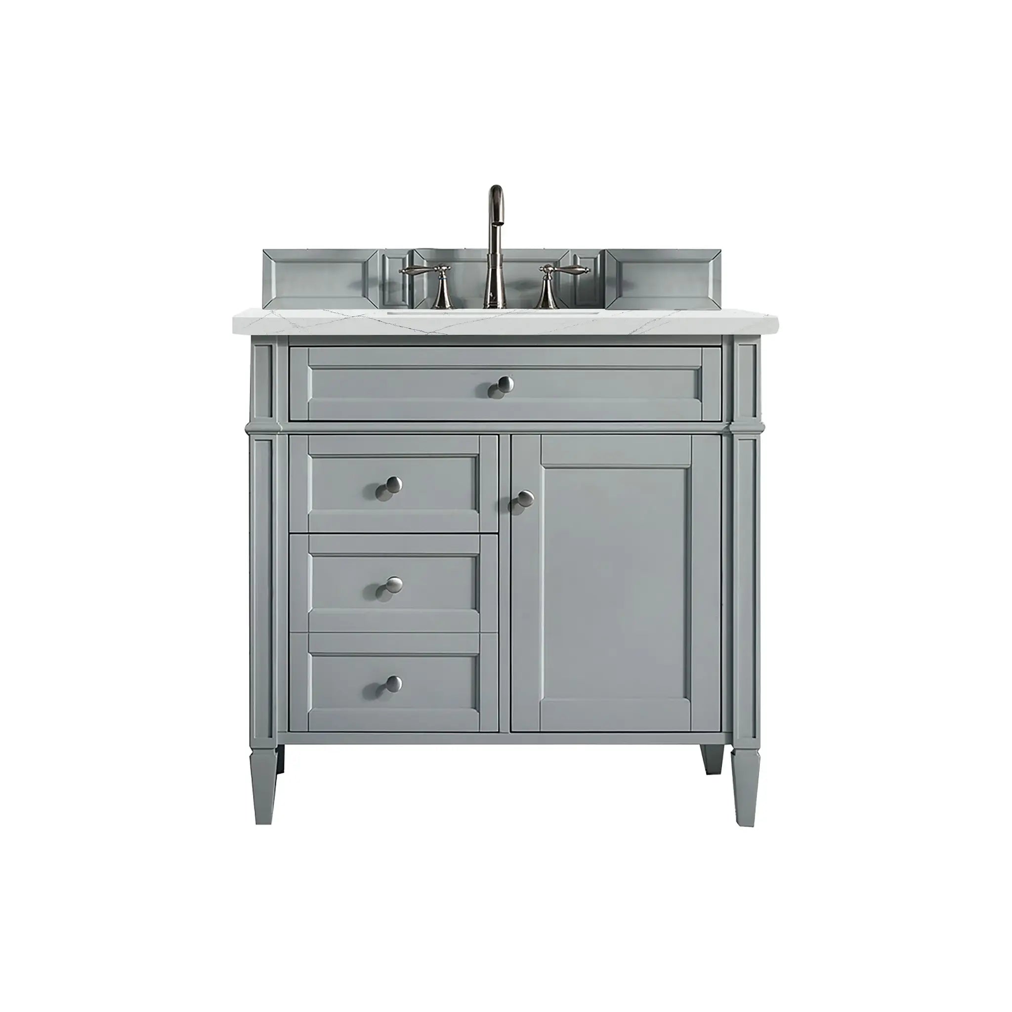 36" Brittany Single Vanity in Urban Gray-Ethereal Noctis Silestone-8" Widespread image