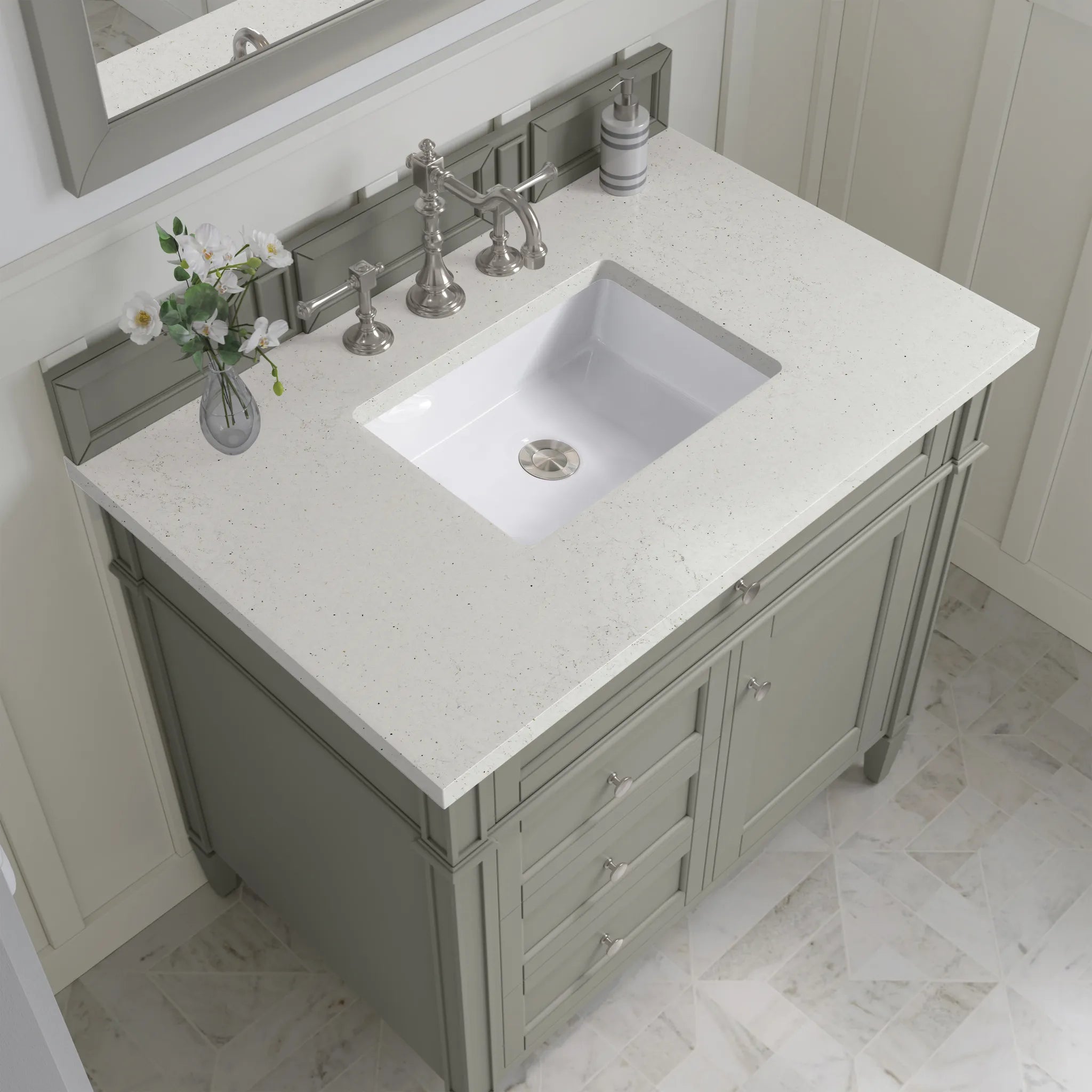 36" Brittany Single Vanity in Urban Gray-Lime Delight Silestone-8" Widespread image 4