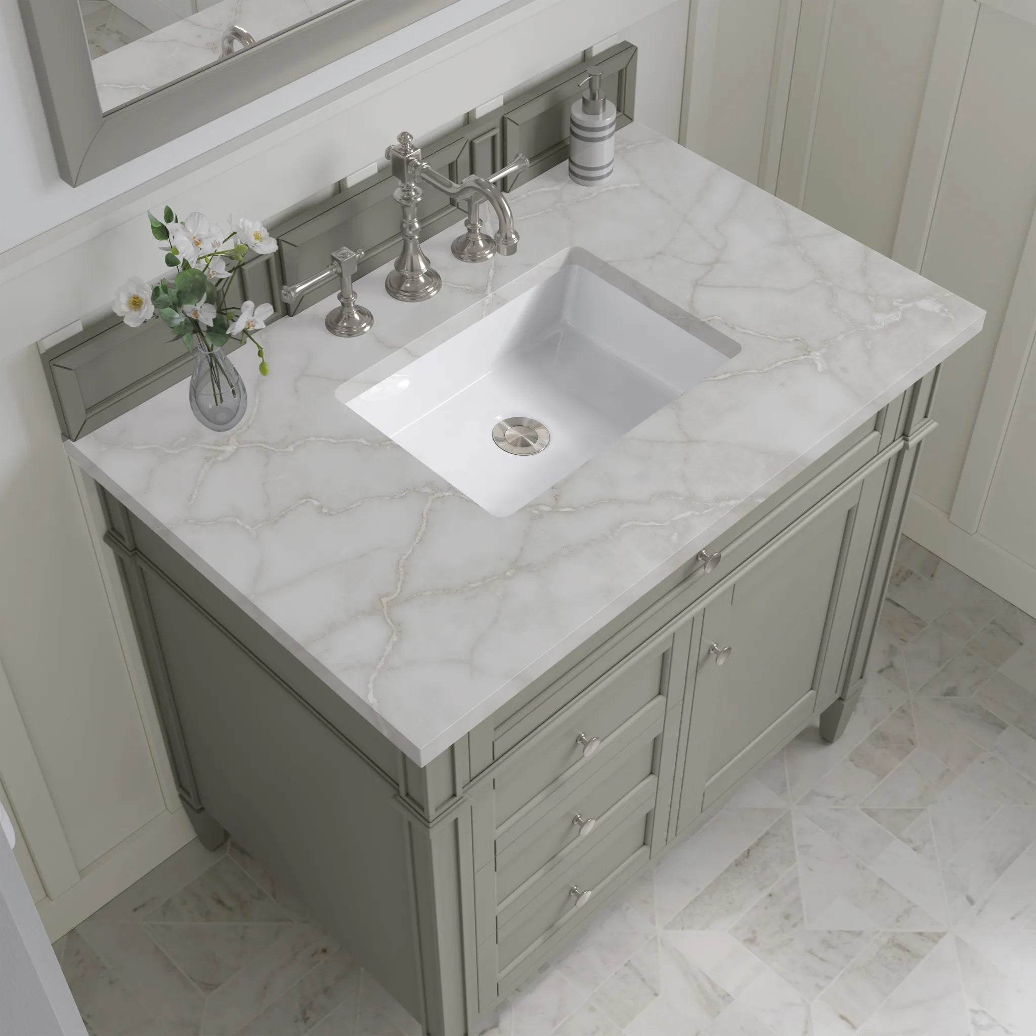 36" Brittany Single Vanity in Urban Gray-Victorian Silver Silestone-8" Widespread image 4