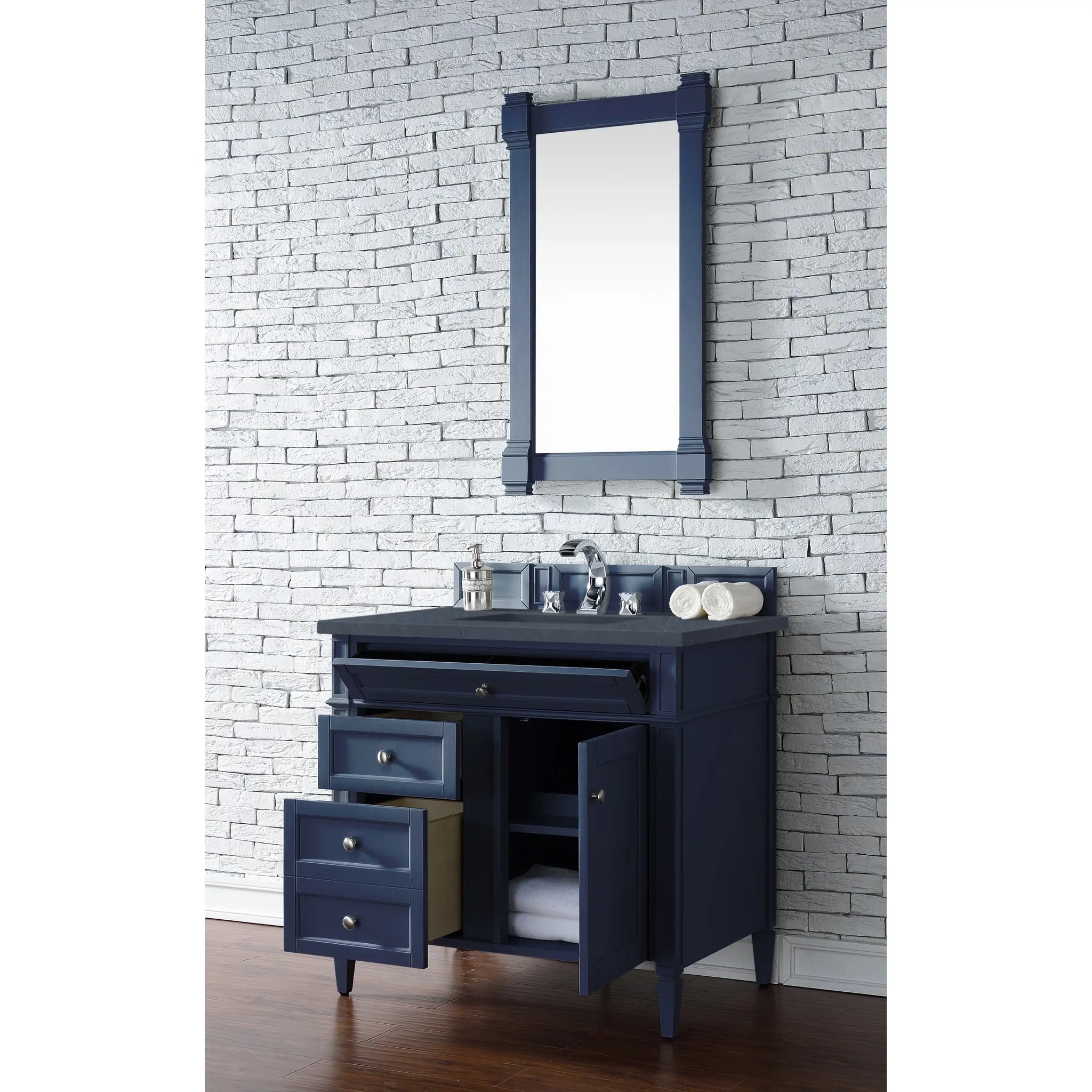 36" Brittany Single Vanity in Victory Blue-Charcoal Soapstone Silestone-8" Widespread image 3