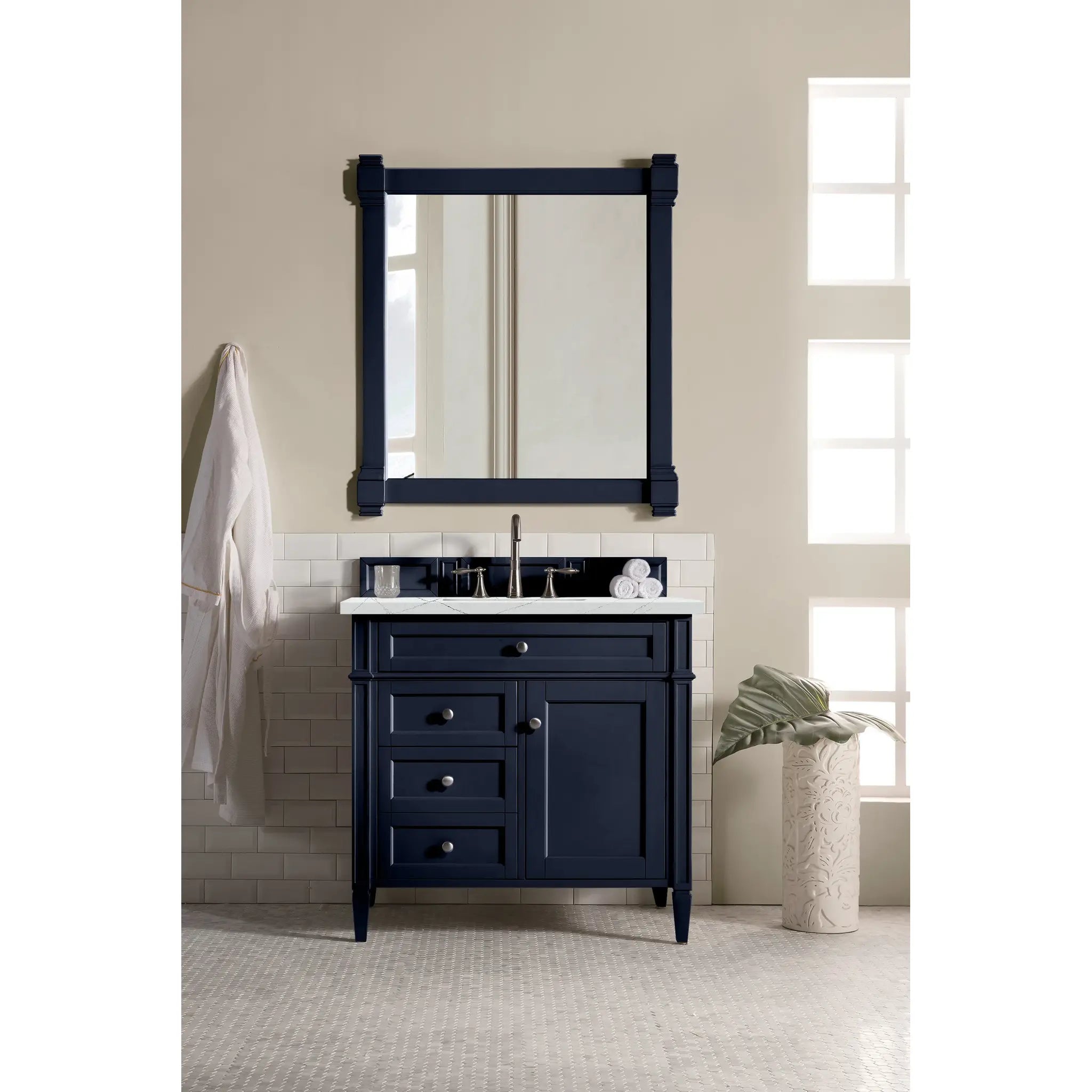 36" Brittany Single Vanity in Victory Blue-Ethereal Noctis Silestone-8" Widespread image 1