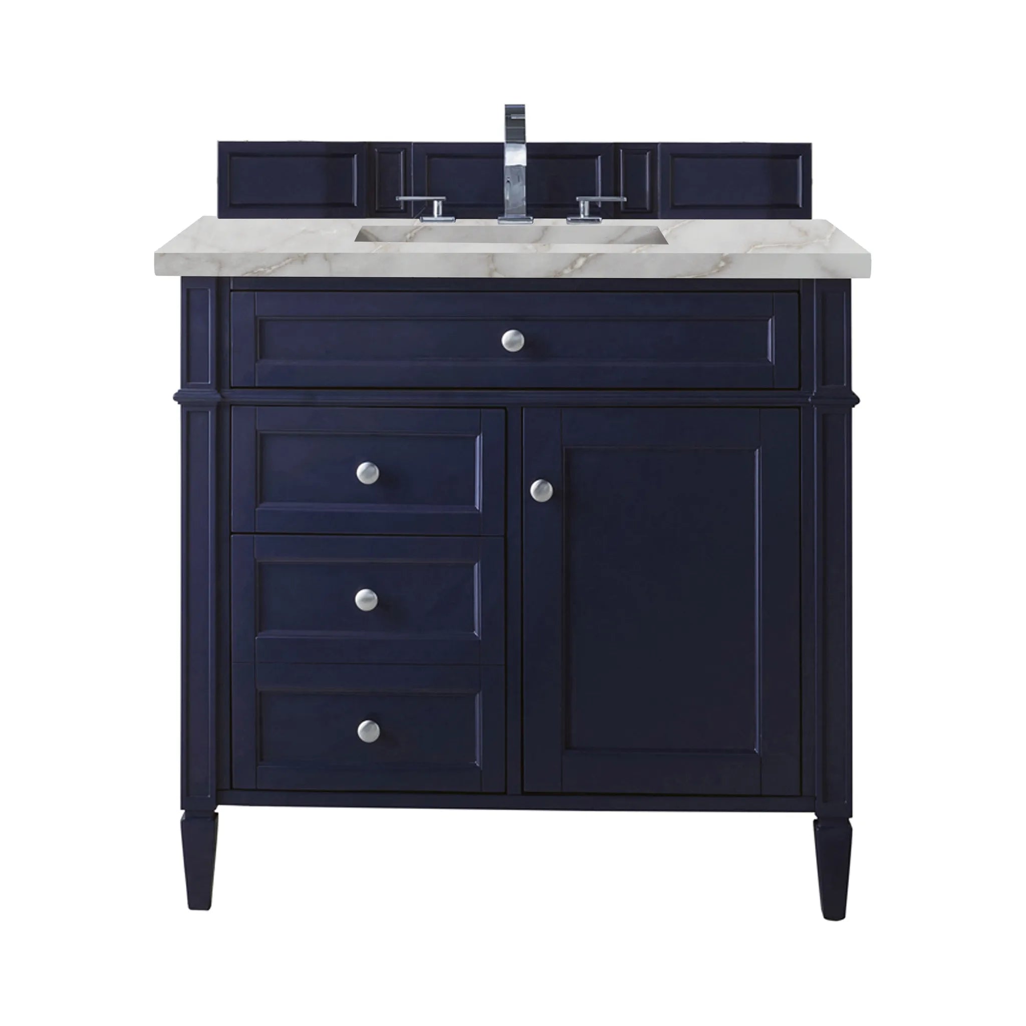 36" Brittany Single Vanity in Victory Blue-Victorian Silver Silestone-8" Widespread image