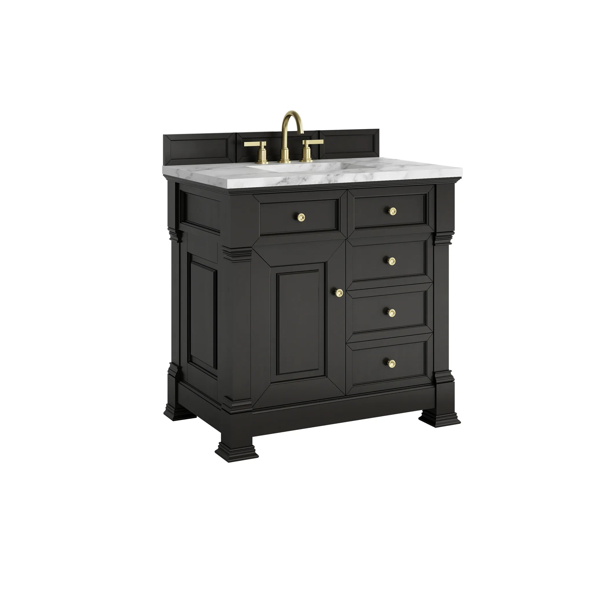 36" Brookfield Single Vanity in Black Onyx-Carrara White Marble-8" Widespread image 9