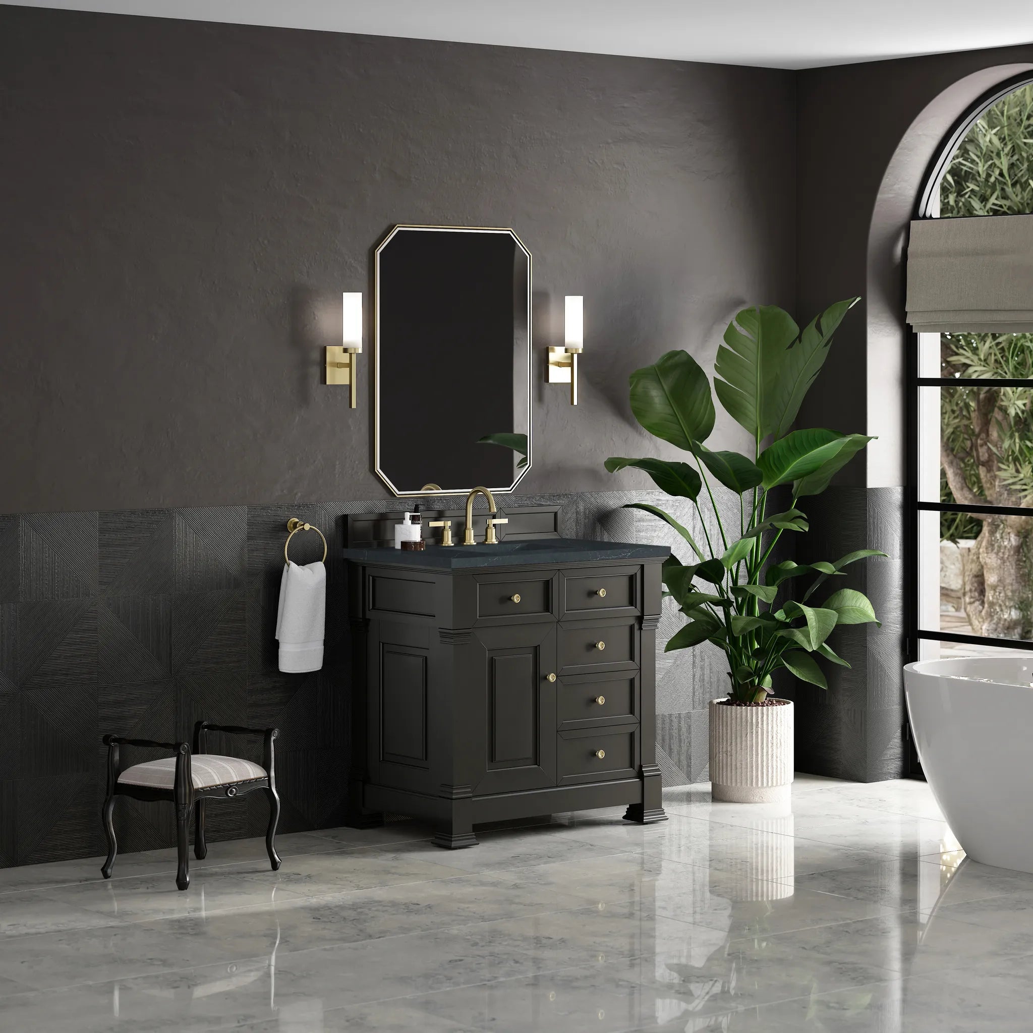 36" Brookfield Single Vanity in Black Onyx-Charcoal Soapstone Silestone-8" Widespread image 3