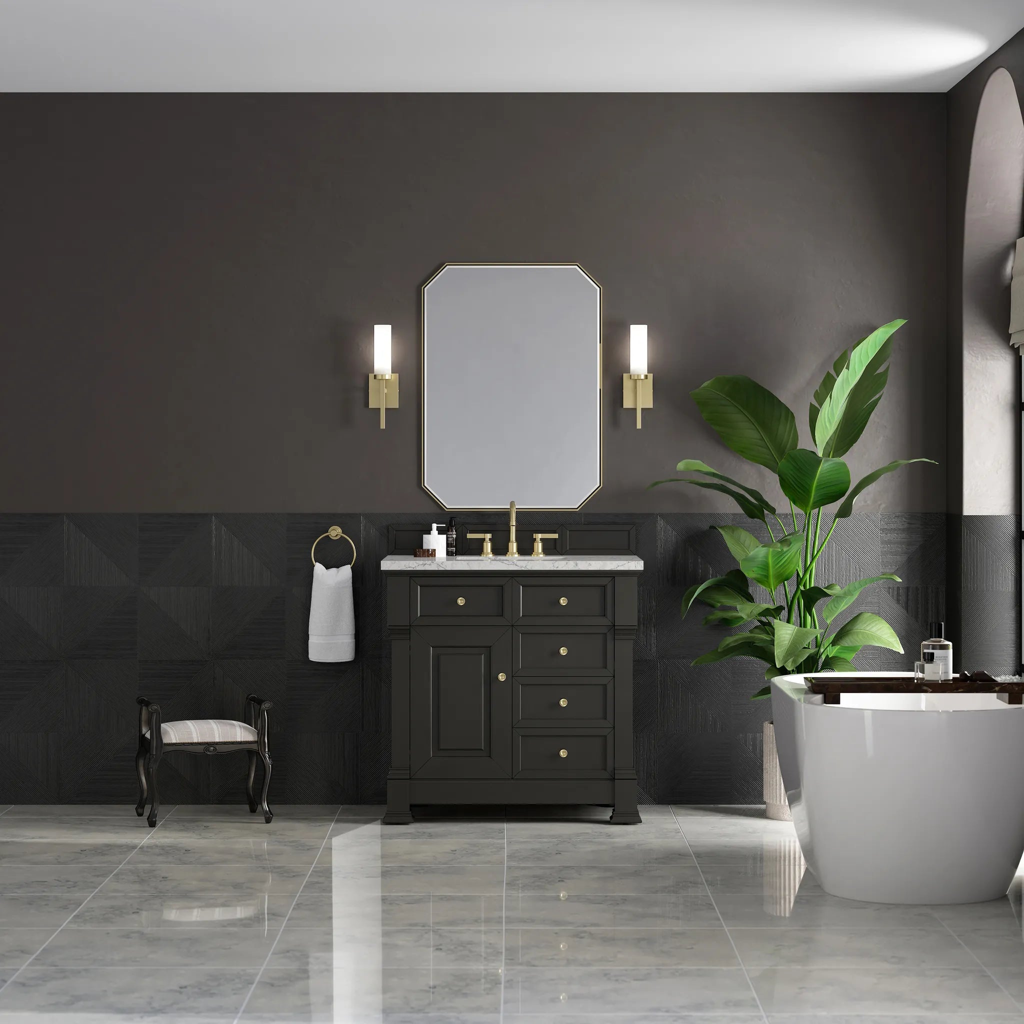 36" Brookfield Single Vanity in Black Onyx-Eternal Jasmine Pearl Silestone-8" Widespread image 2