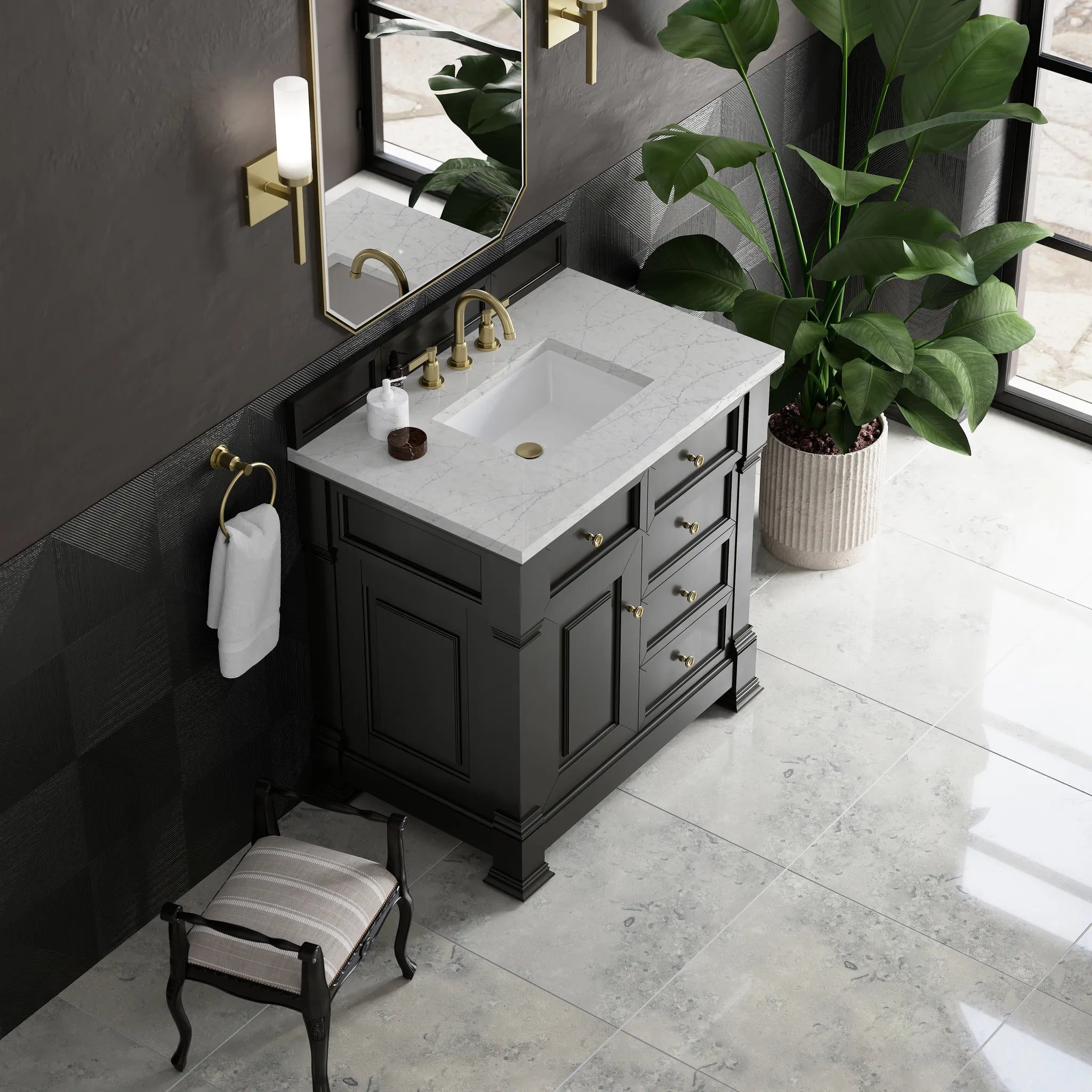 36" Brookfield Single Vanity in Black Onyx-Eternal Jasmine Pearl Silestone-8" Widespread image 6