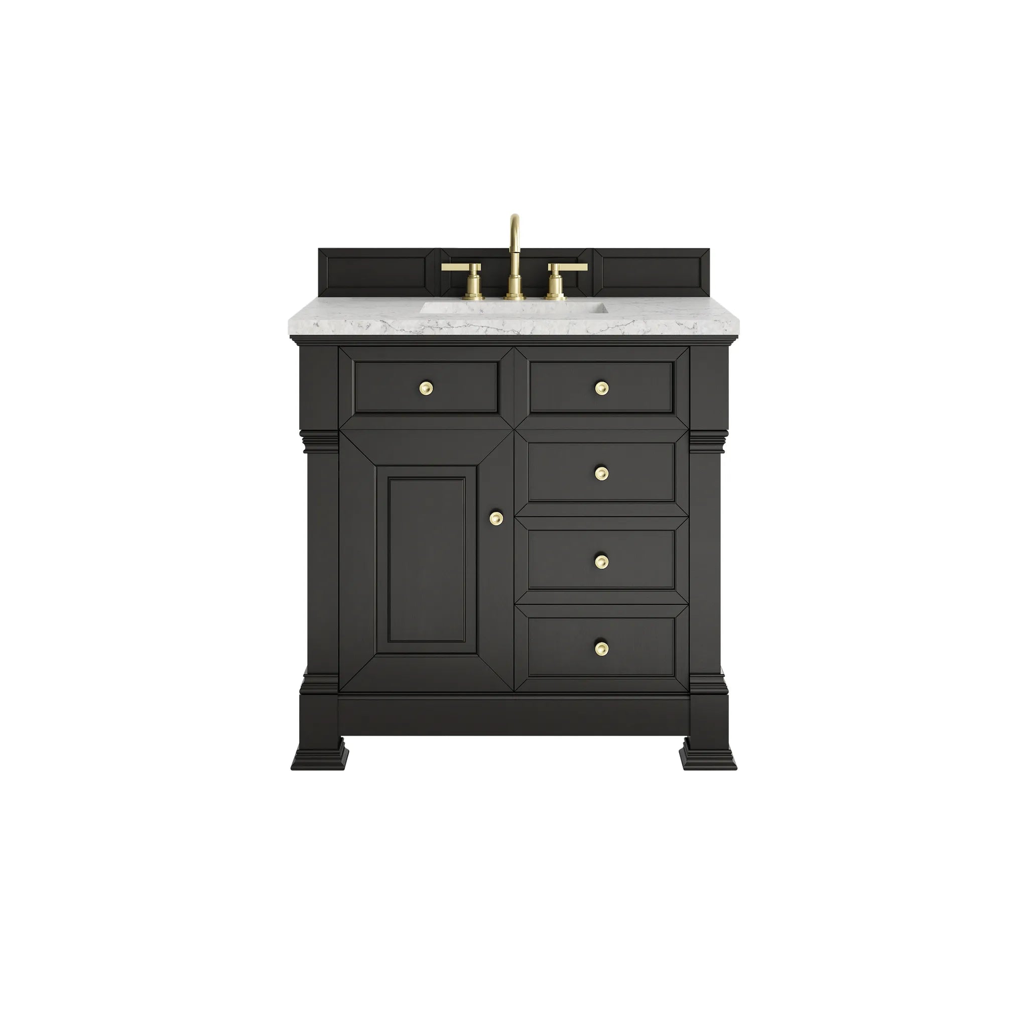 36" Brookfield Single Vanity in Black Onyx-Eternal Jasmine Pearl Silestone-8" Widespread image