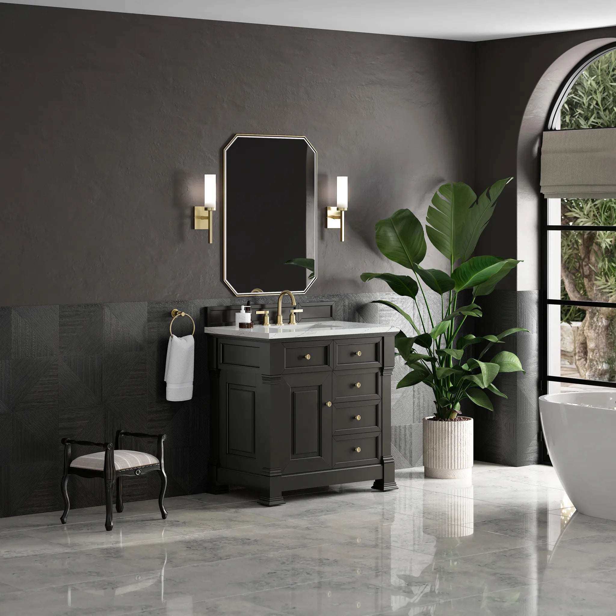 36" Brookfield Single Vanity in Black Onyx-Ethereal Noctis Silestone-8" Widespread image 3