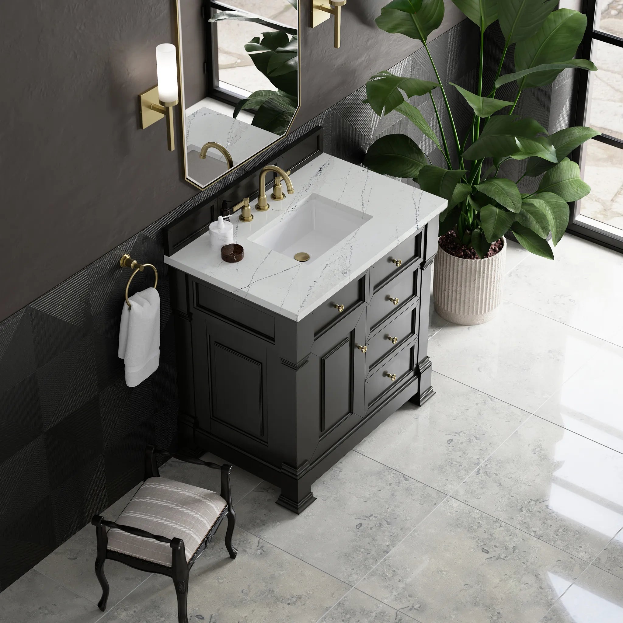36" Brookfield Single Vanity in Black Onyx-Ethereal Noctis Silestone-8" Widespread image 6