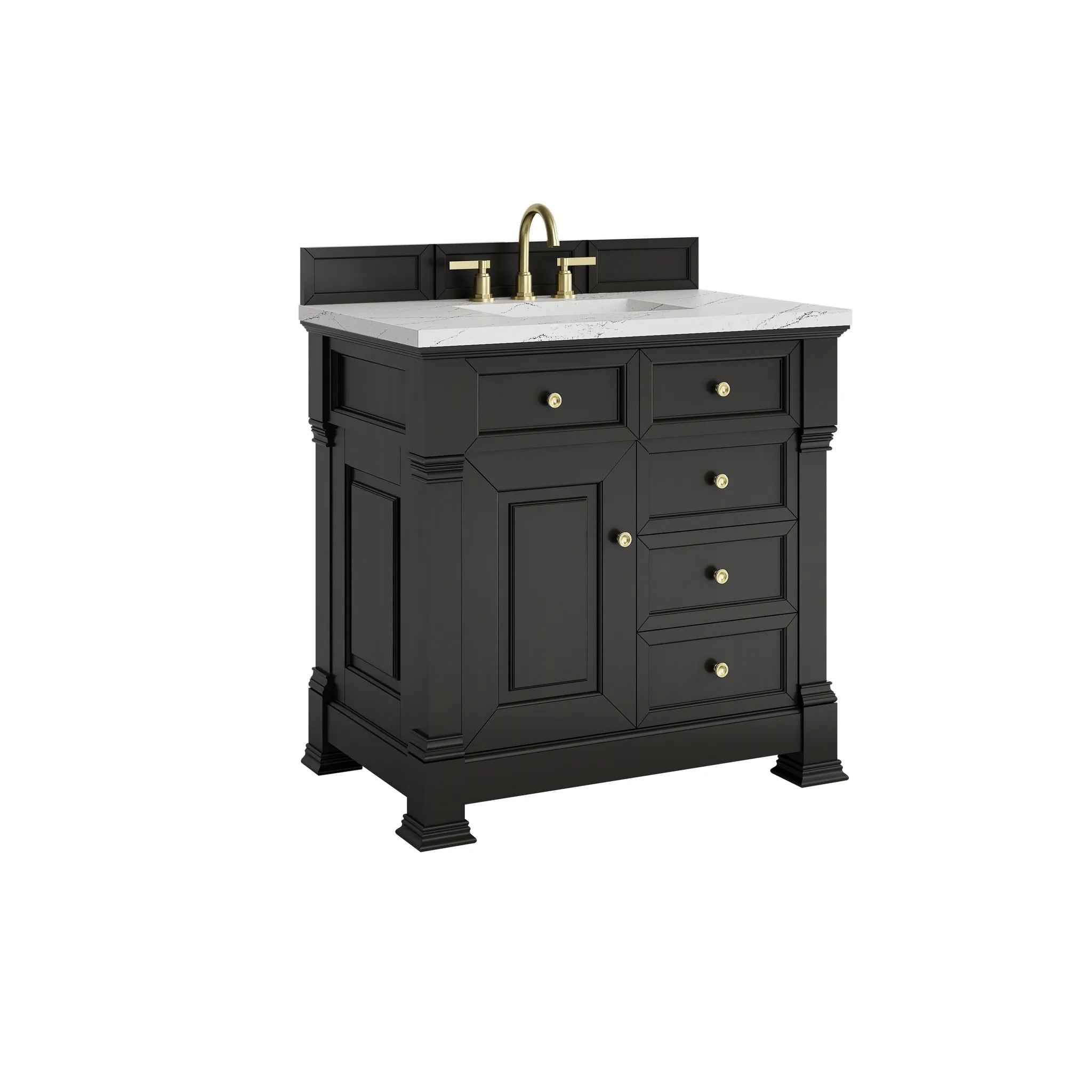 36" Brookfield Single Vanity in Black Onyx-Ethereal Noctis Silestone-8" Widespread image 9