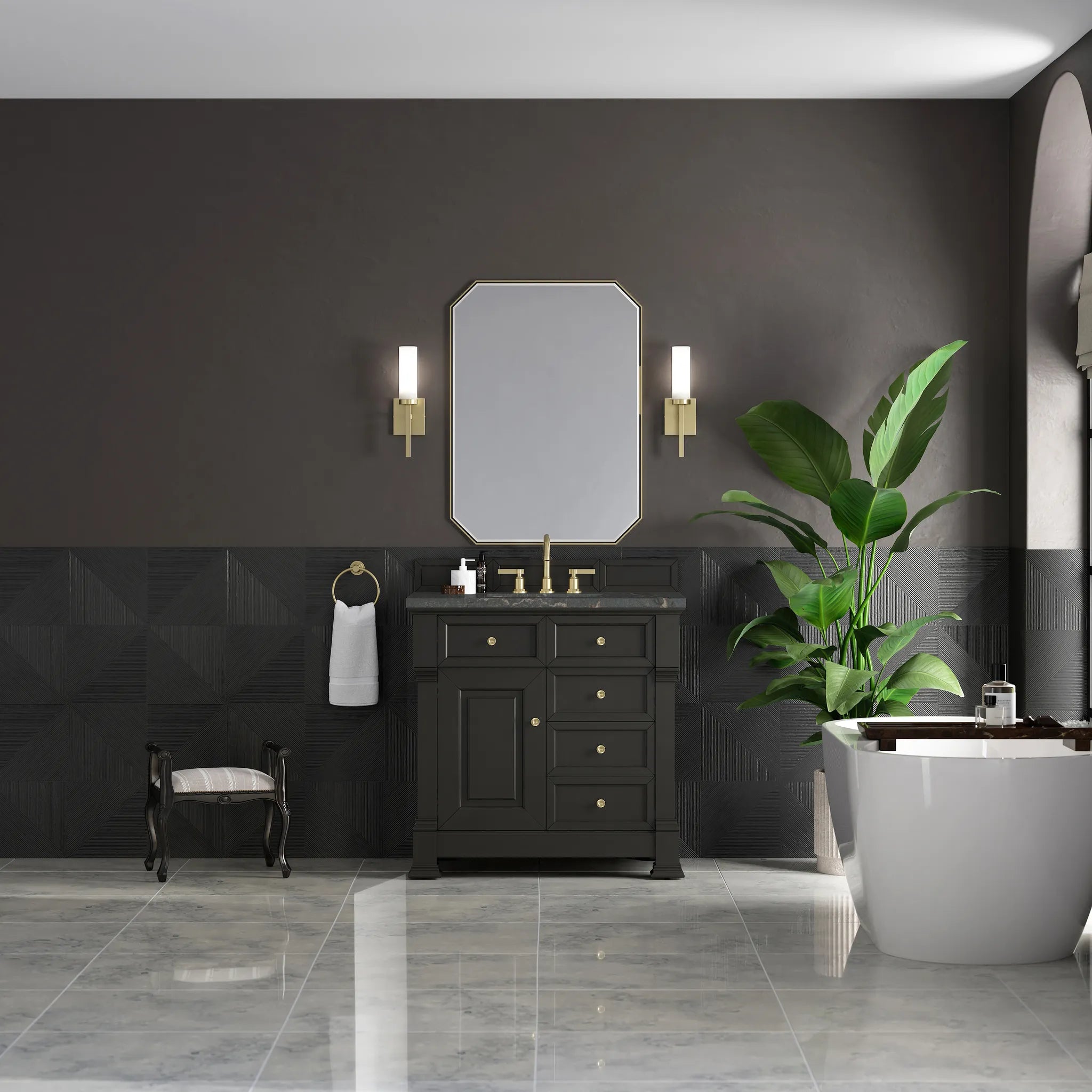 36" Brookfield Single Vanity in Black Onyx-Parisien Bleu Silestone-8" Widespread image 2