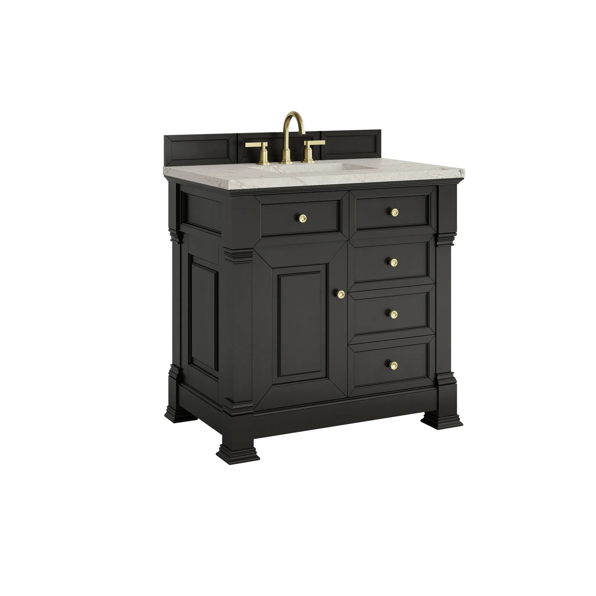 36" Brookfield Single Vanity in Black Onyx-Victorian Silver Silestone-8" Widespread image 9